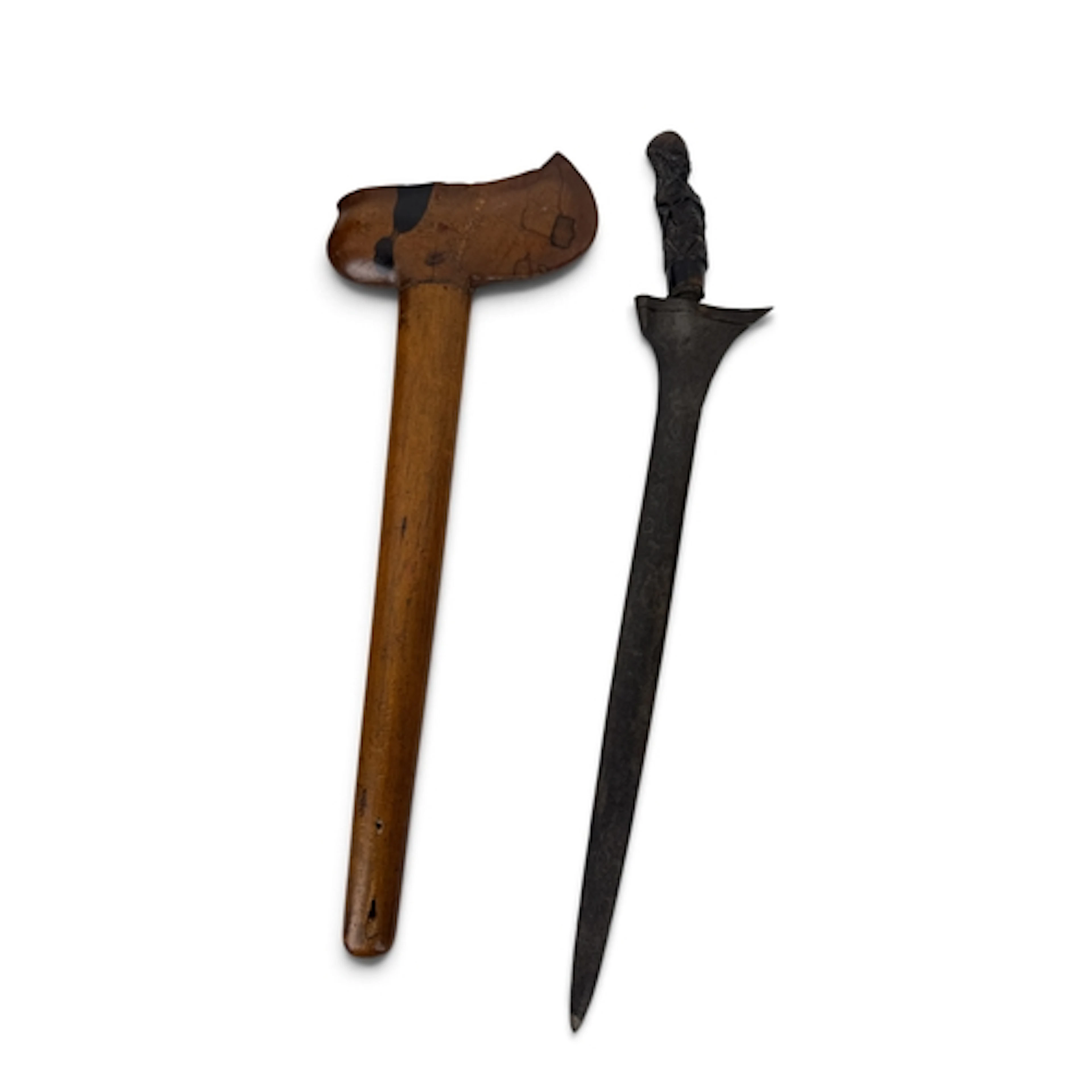 AN 18TH C/ 19TH C MALAY KRIS SWORD WITH PELET WOOD SCABBARD ...