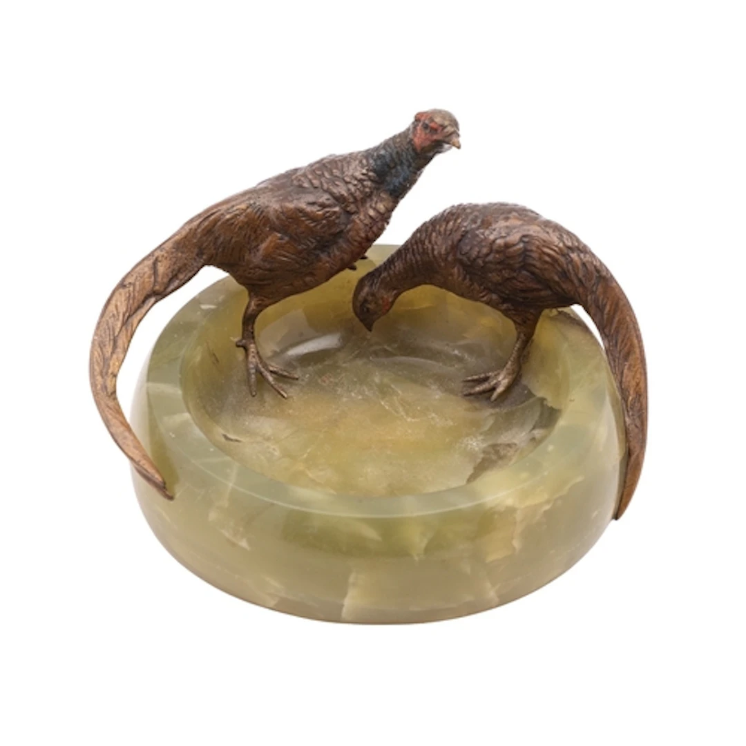 An Austrian cold painted bronze mounted onyx cendrier, early...