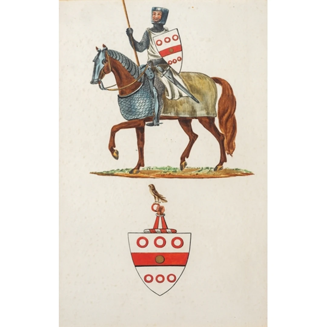 20th Century - A mounted knight bearing shield of white shi...