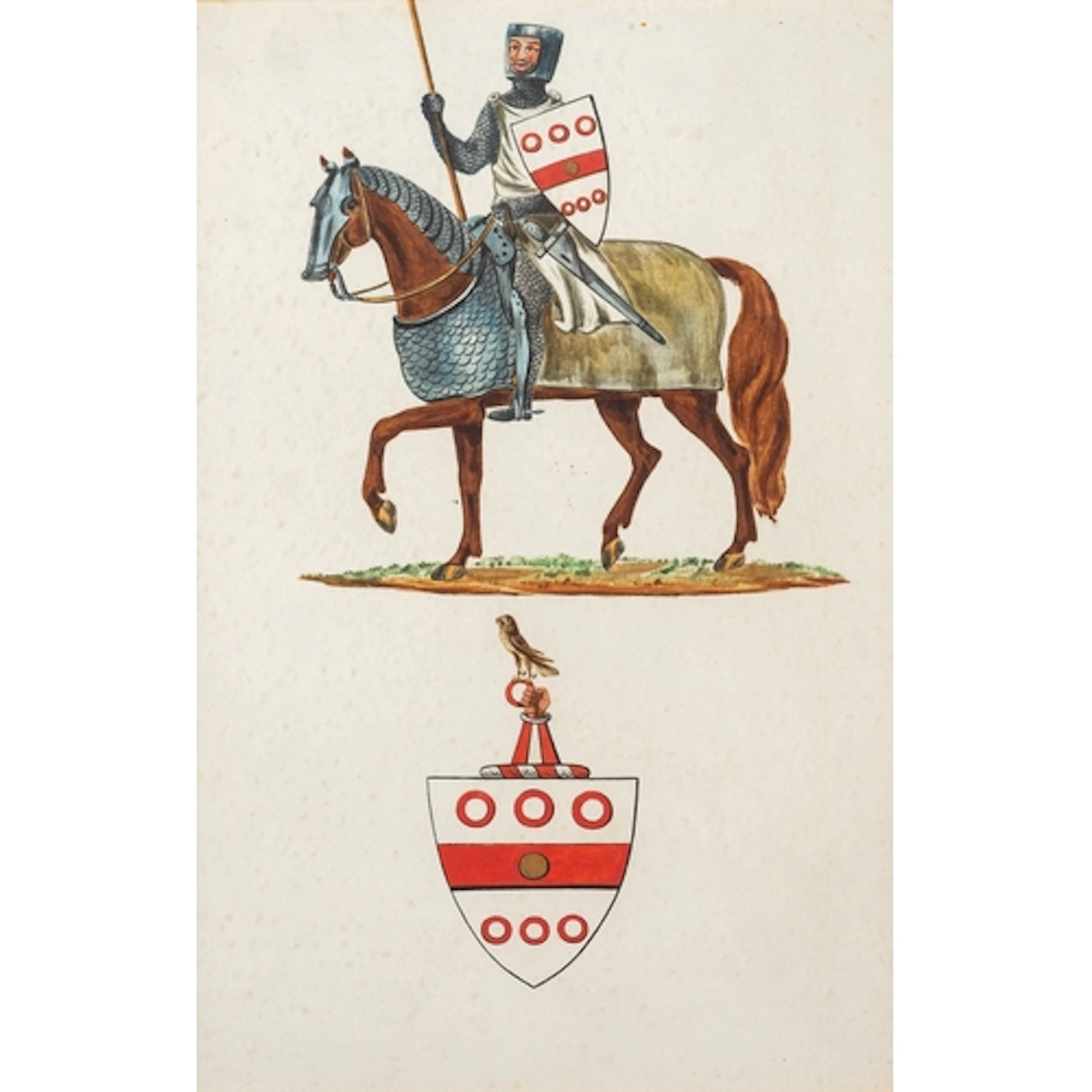 20th Century - A mounted knight bearing shield of white shi...