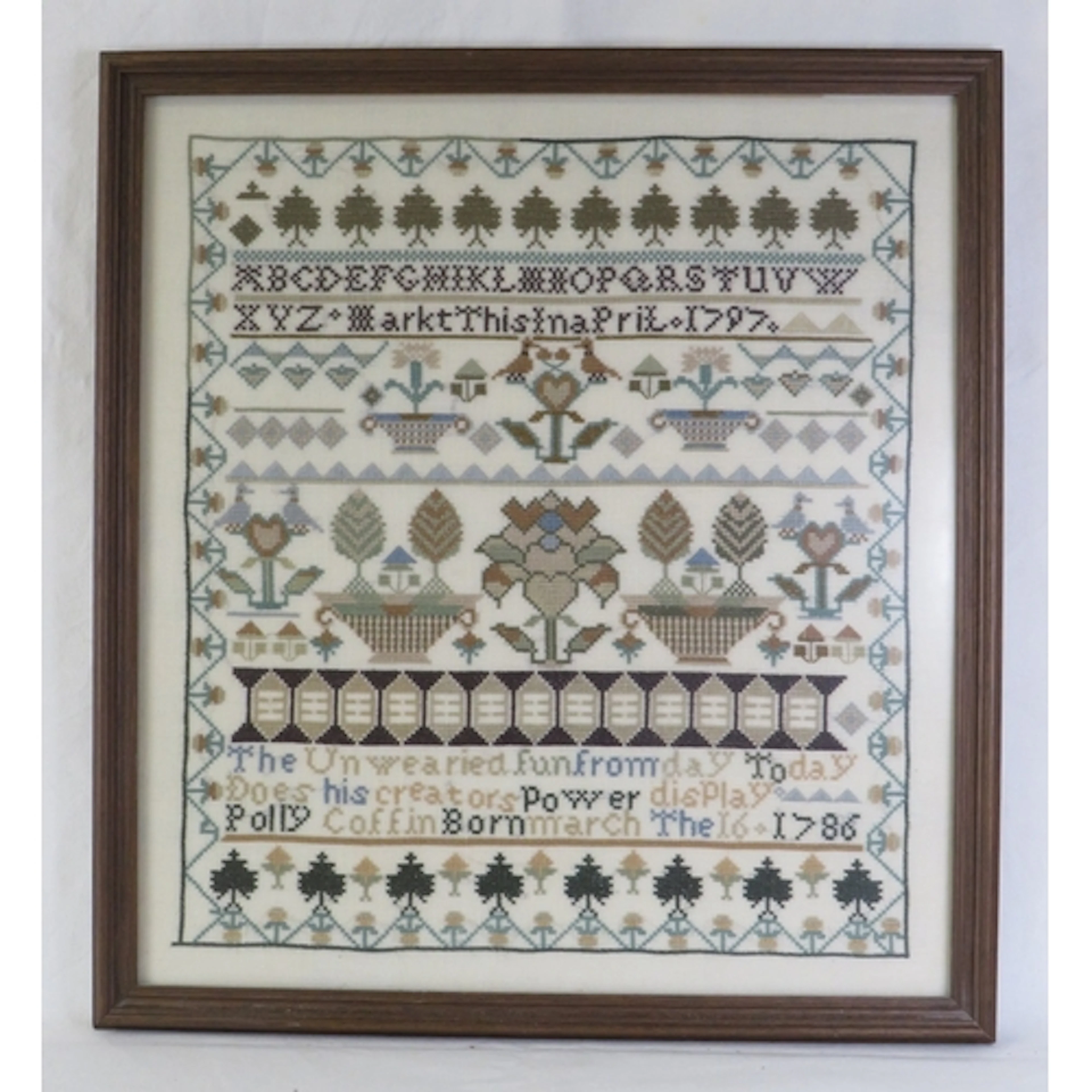 F/g Needlework Sampler dated 1797 & 1786, approx. 42cm W x 4...