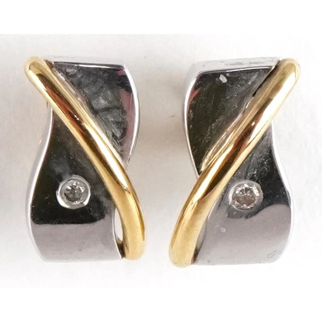 Pair of 9ct two tone gold diamond stud earrings, 1.0cm high,...