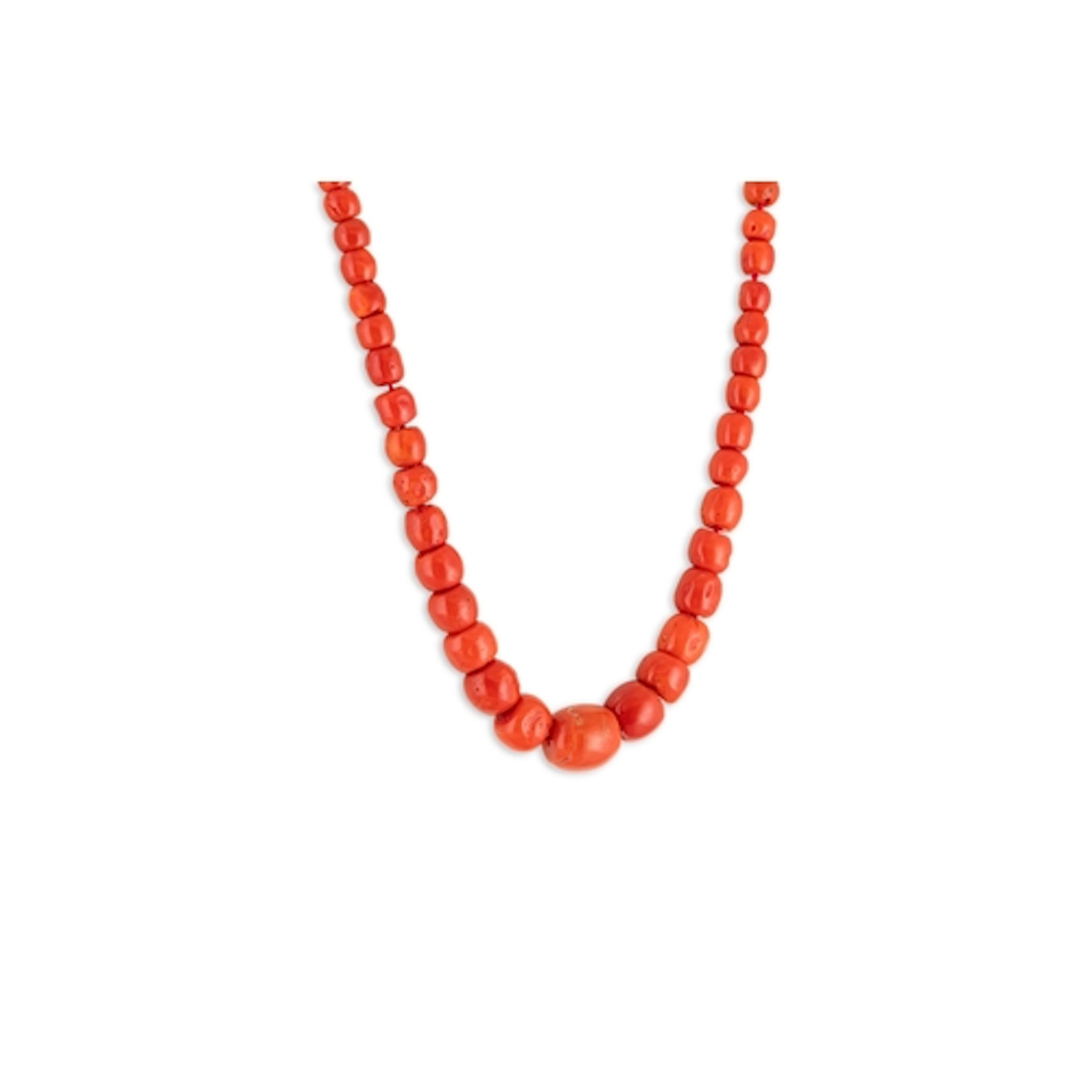 A MEDITERRANEAN CORAL BEADED NECKLACE, the graduated red cor...