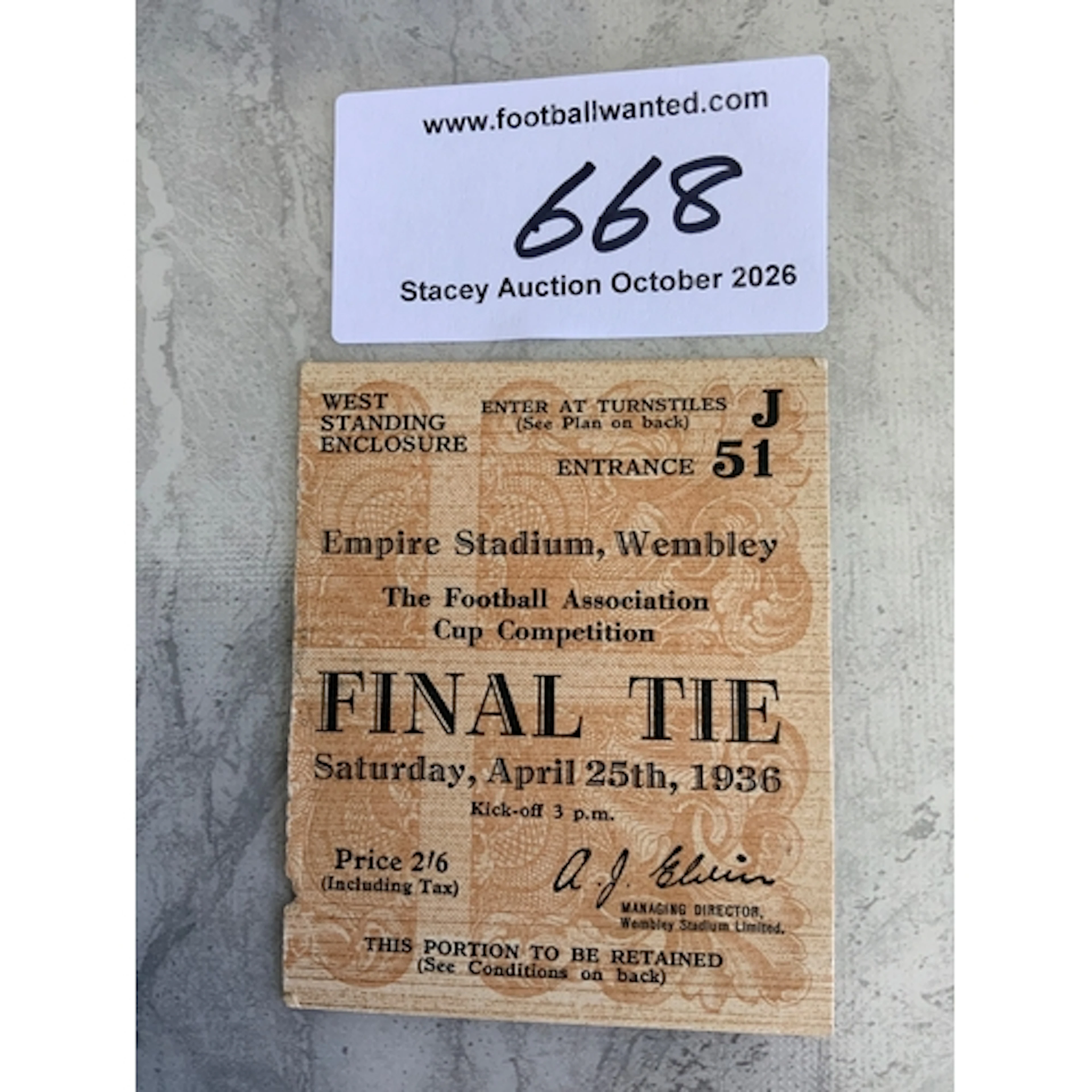 1936 FA Cup Final Football Ticket: Arsenal v Sheffield Unite...