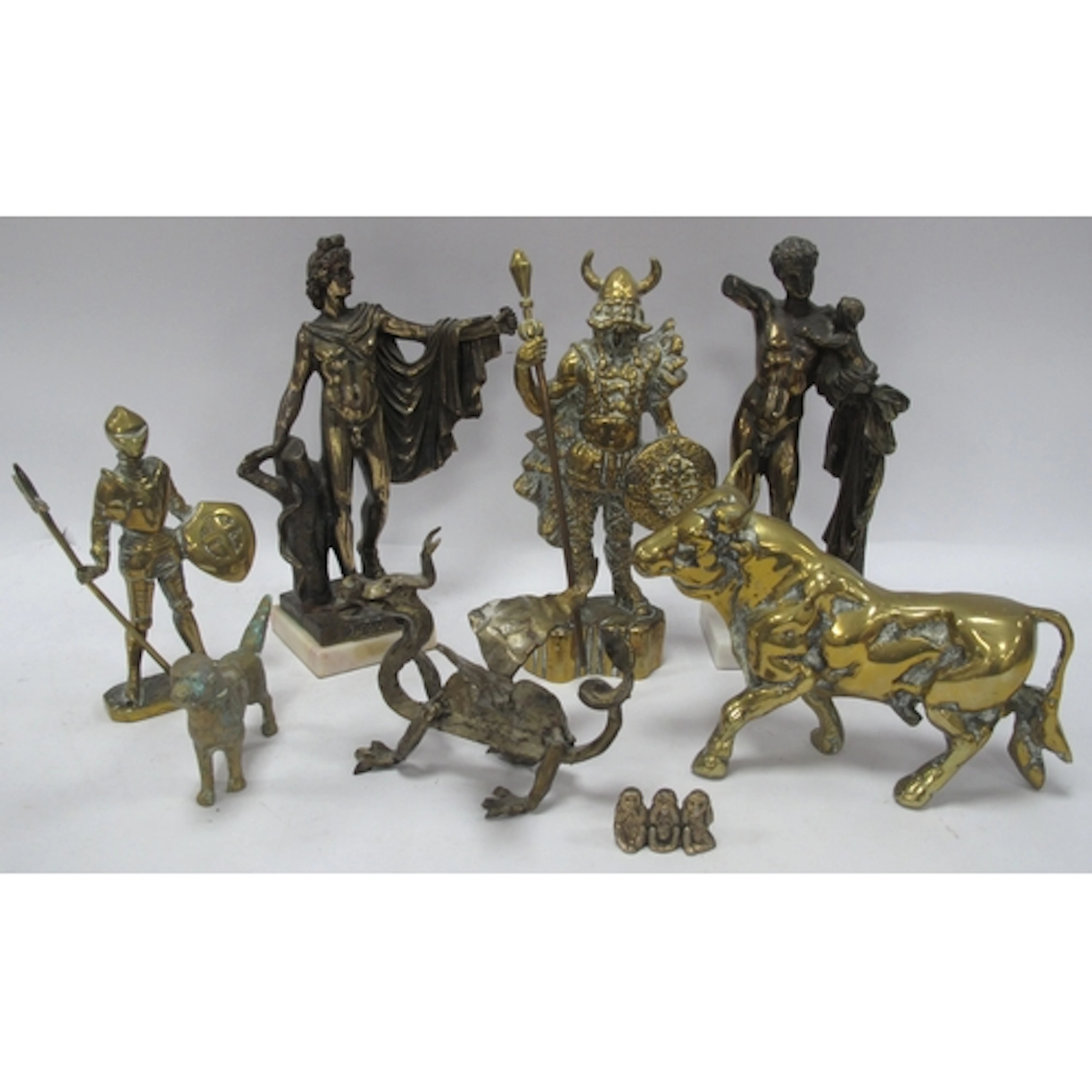 Brass figures, including classical mythological deities Apol...