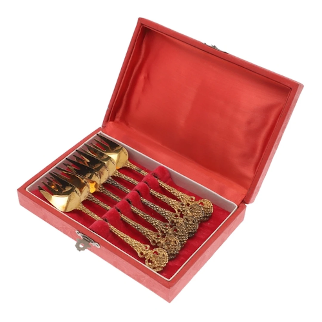 A CASED SET OF SIX 20TH CENTURY GILDED SILVER RUSSIAN / SOVI...