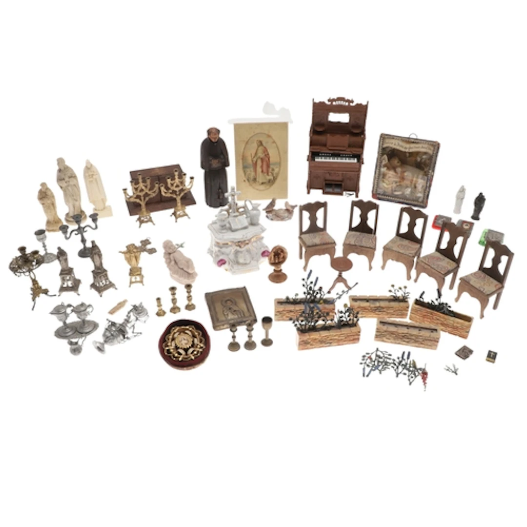 DOLLS HOUSE ACCESSORIES - RELIGIOUS ITEMS & MINIATURE DOLL. ...