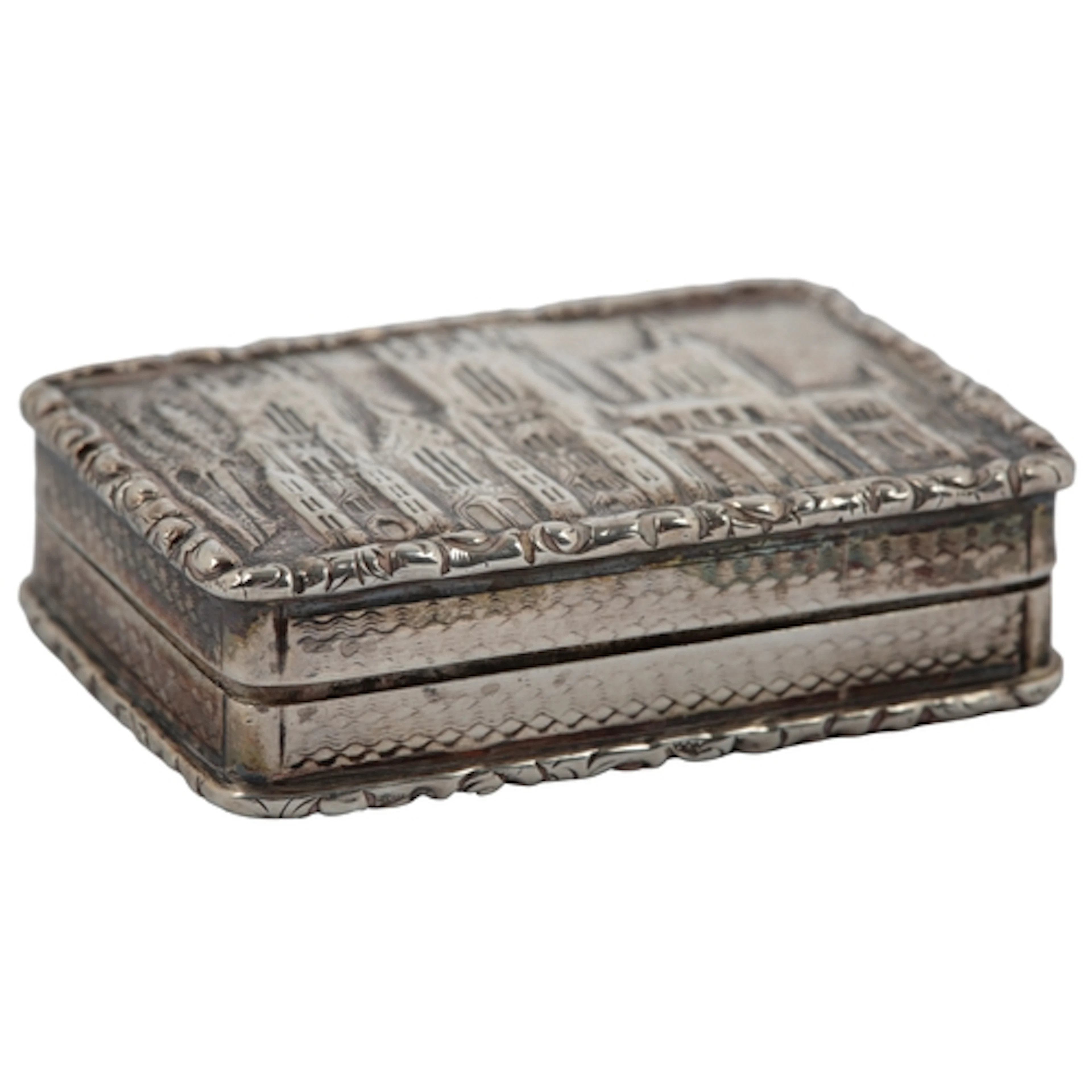 An early Victorian engine turned silver castle top vinaigret...
