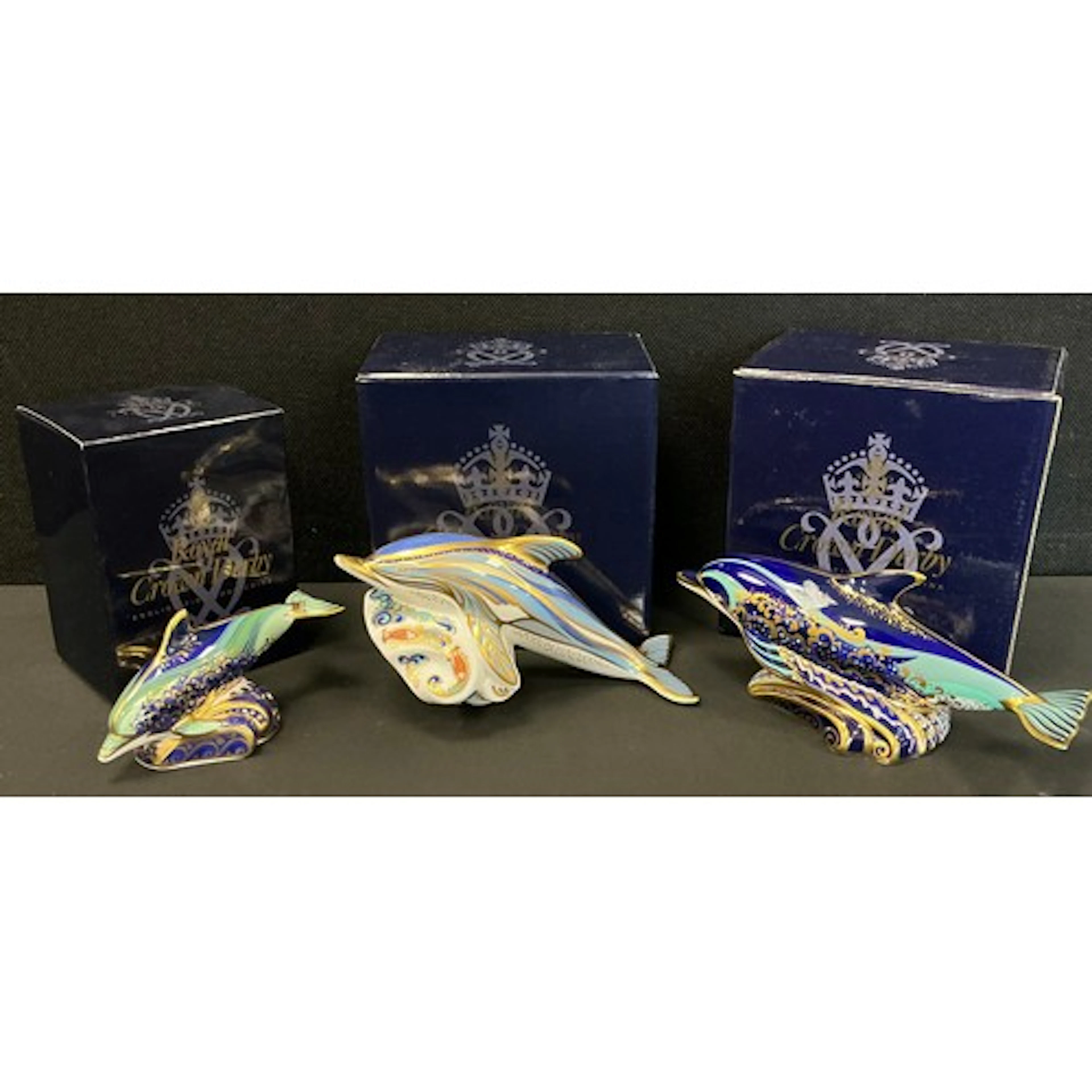 A Royal Crown Derby paperweight, Bottlenose Dolphin, printed...