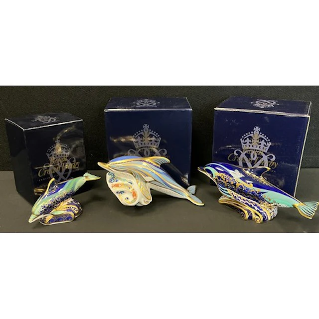 A Royal Crown Derby paperweight, Bottlenose Dolphin, printed...