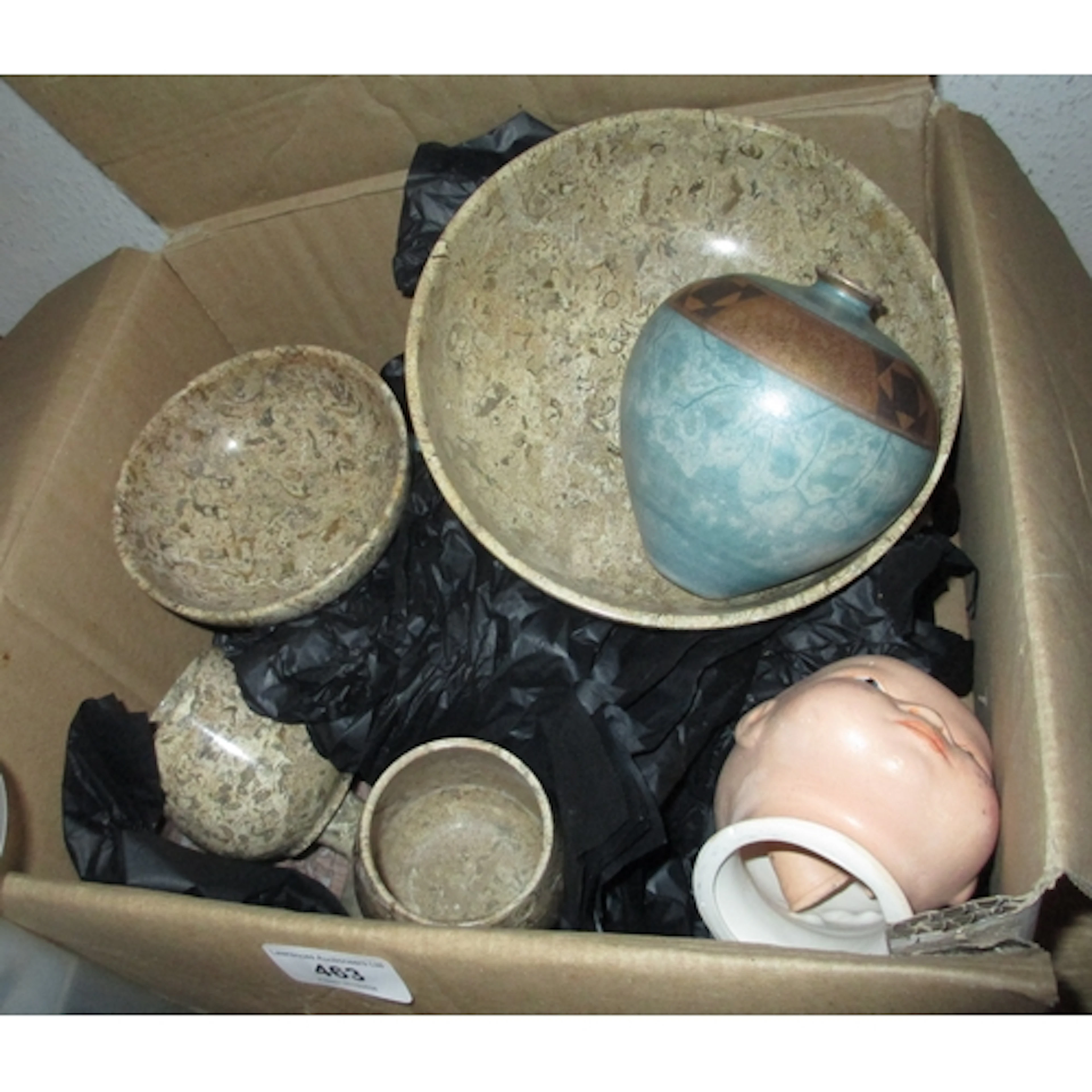 Quantity of stone items, together with a pair of studio pott...