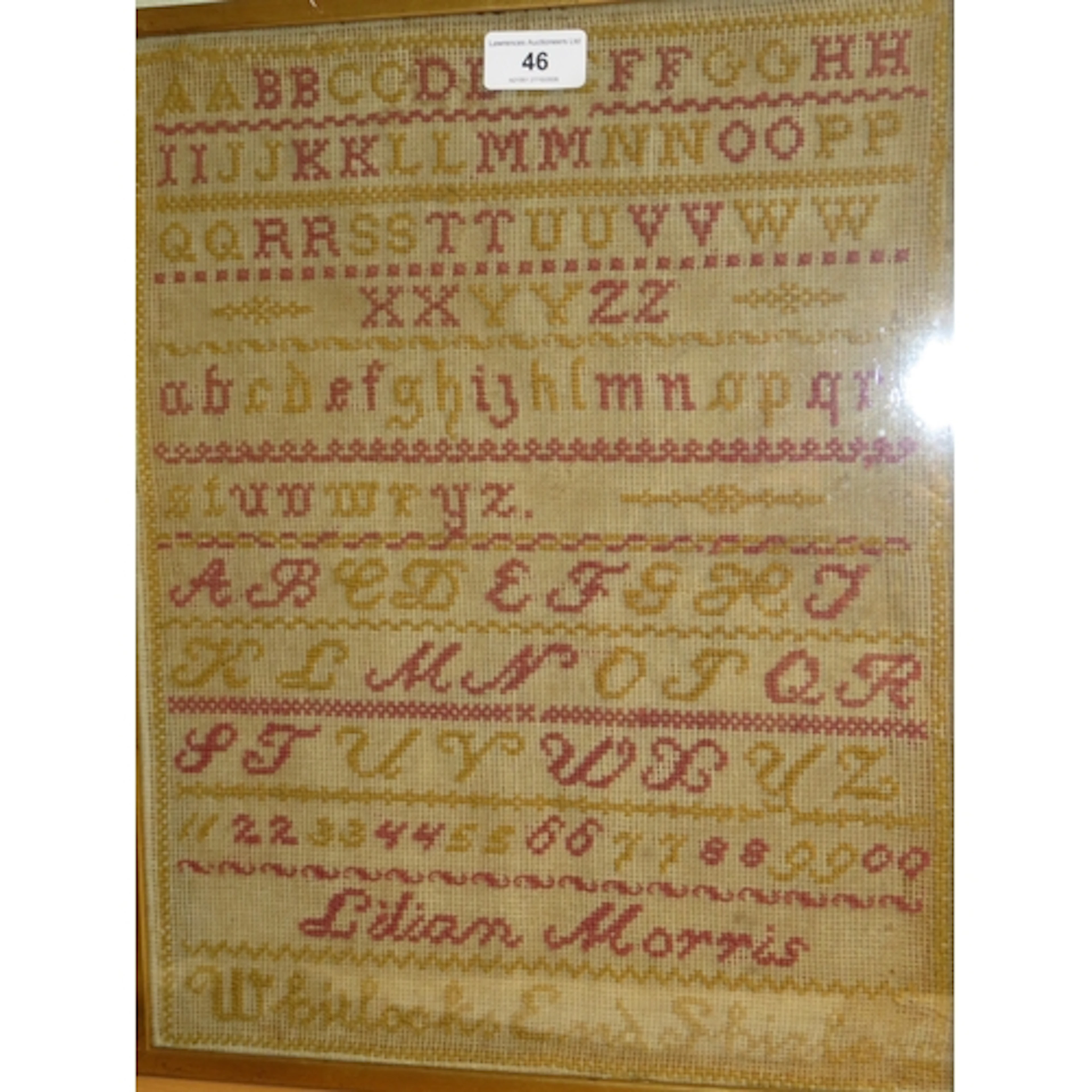 Pair of late Victorian family samplers, of alphabet design, ...