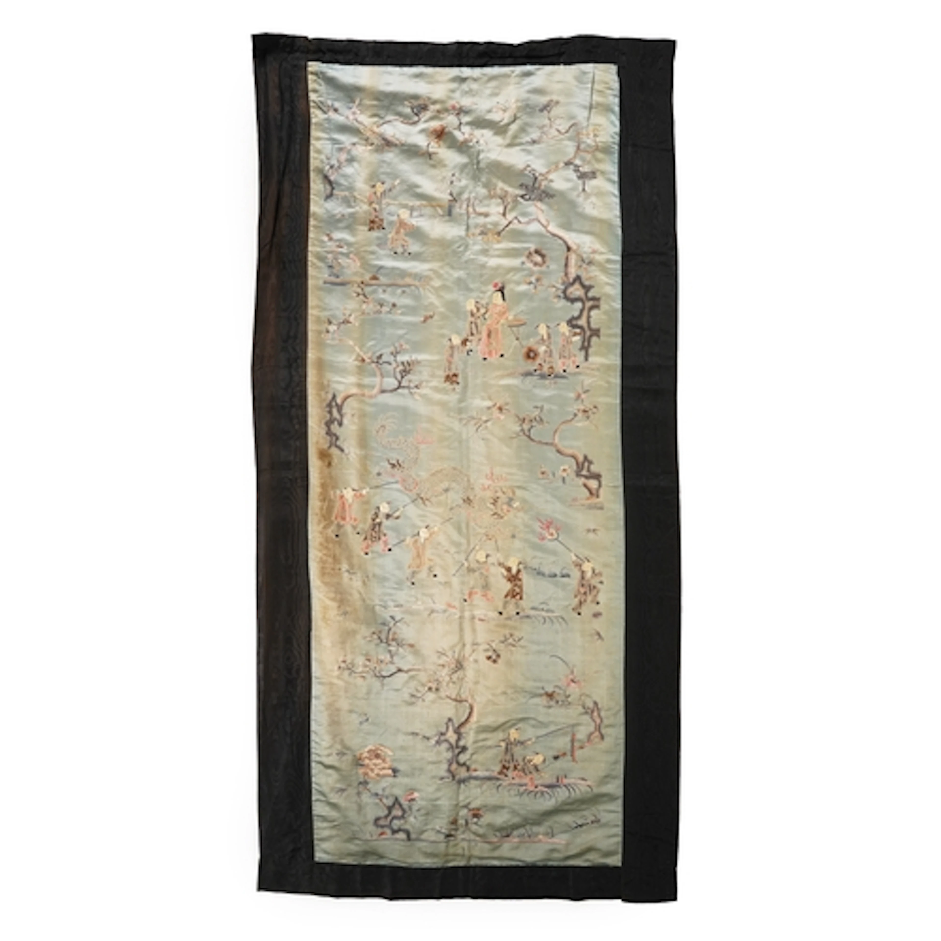 A Chinese embroidered silk dragon dance panel, 18th/19th c...