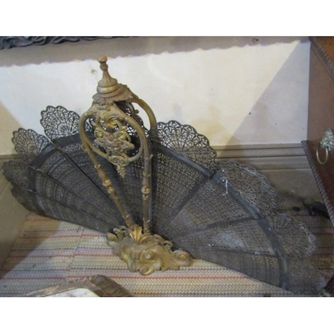 Antique Brass Mounted Peacock Form Fire Guard
