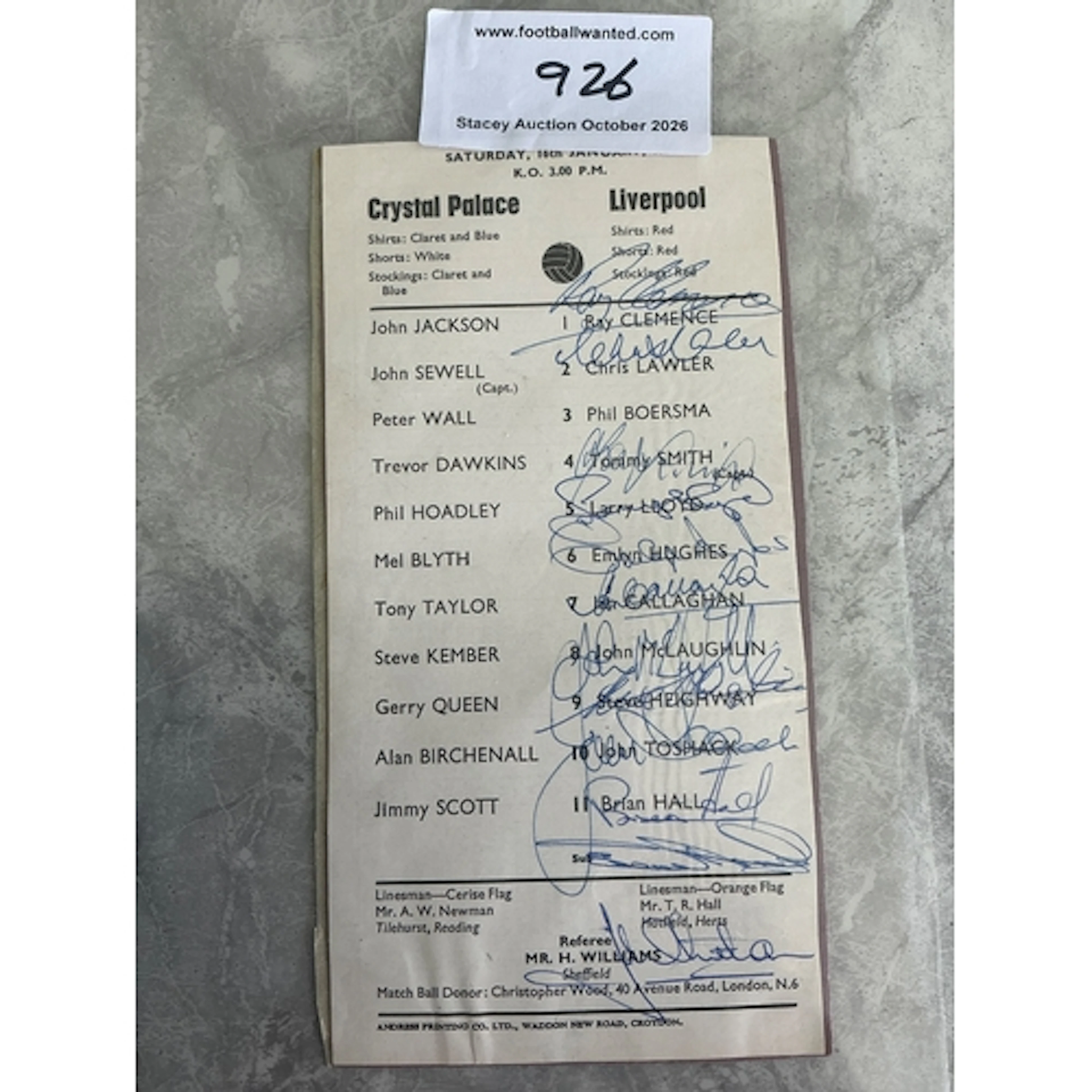 70/71 Signed Liverpool Football Team Page: Team page cutting...