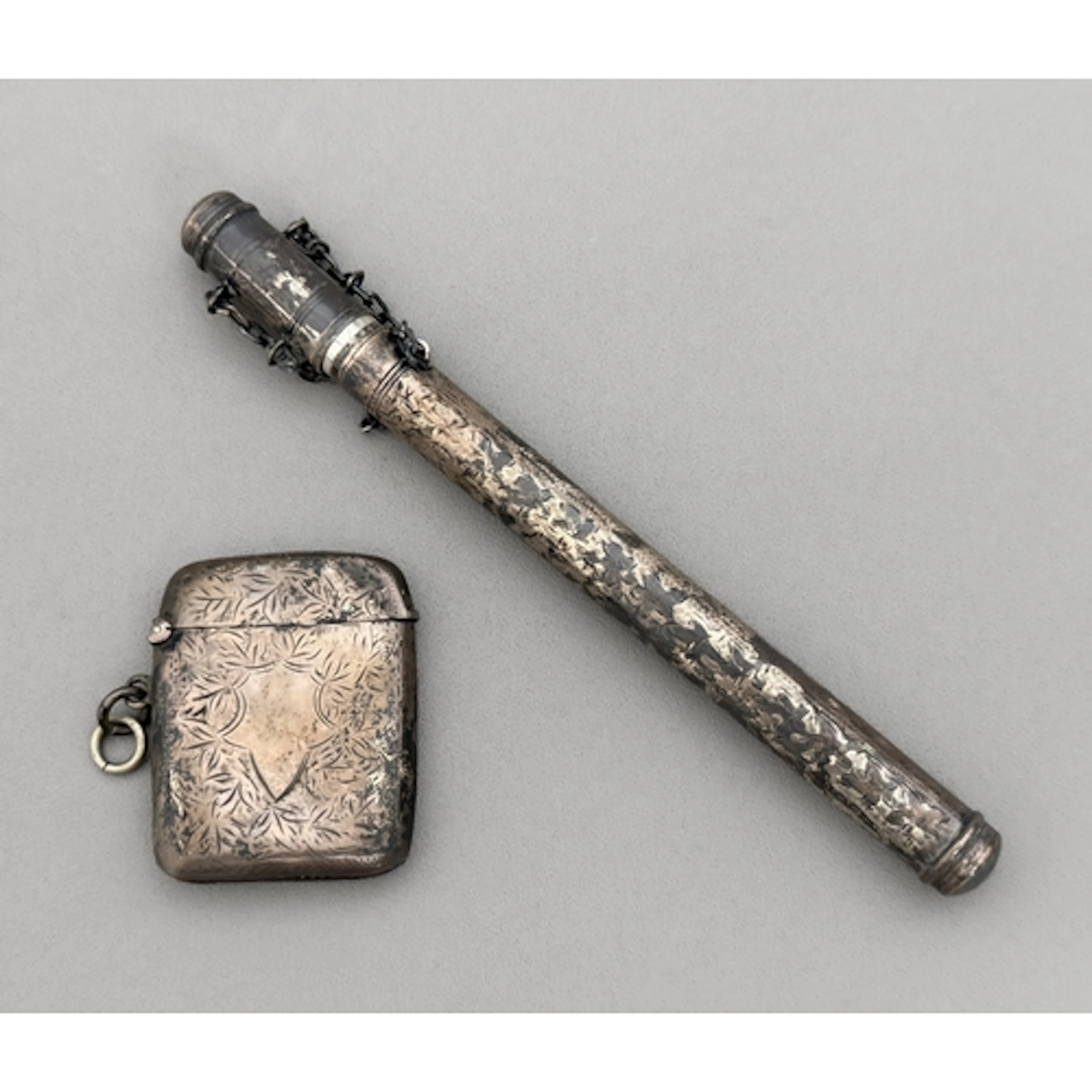 A Victorian silver pen holder - engraved with ivy leaves, ha...