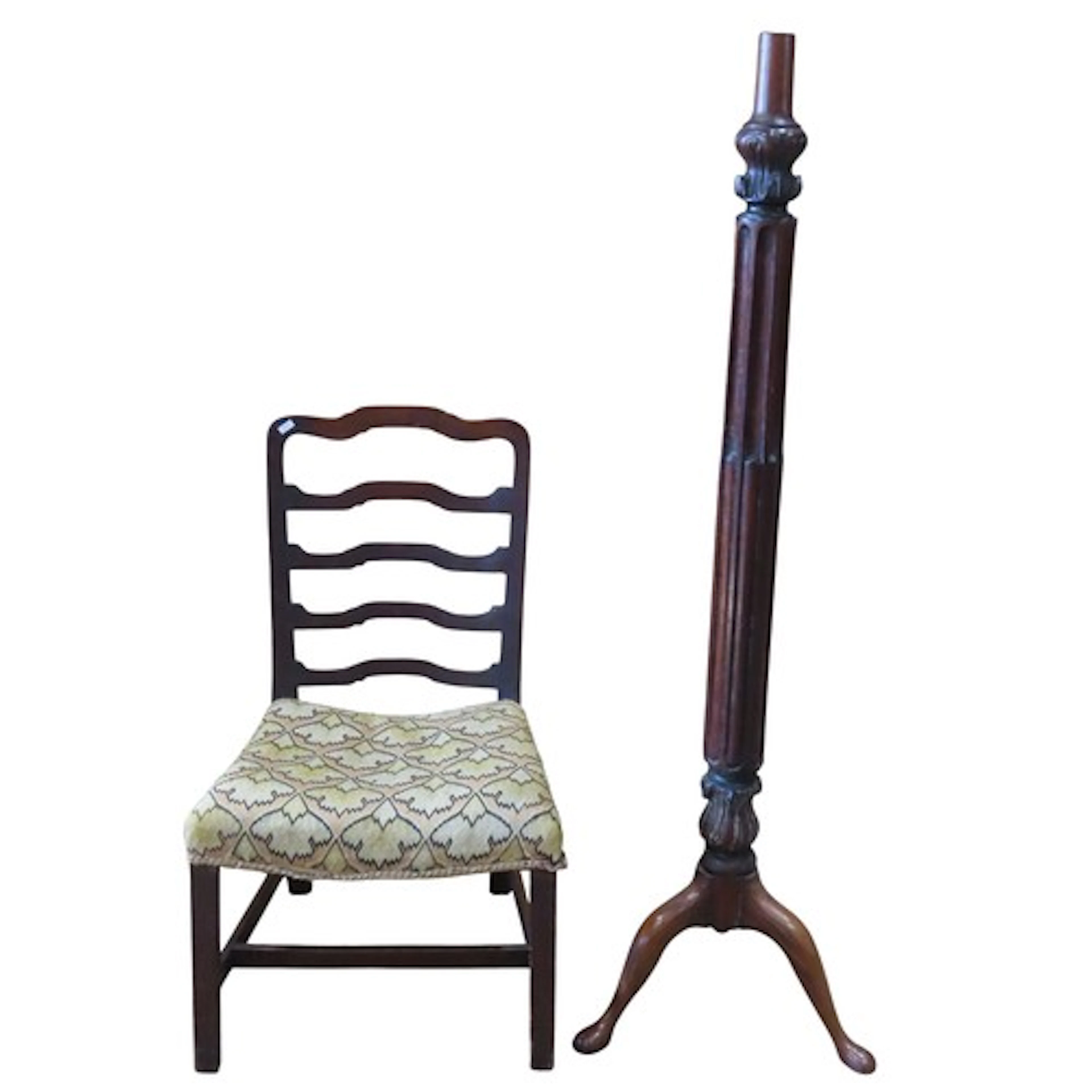 A Georgian mahogany shaped ladder back single chair with tap...