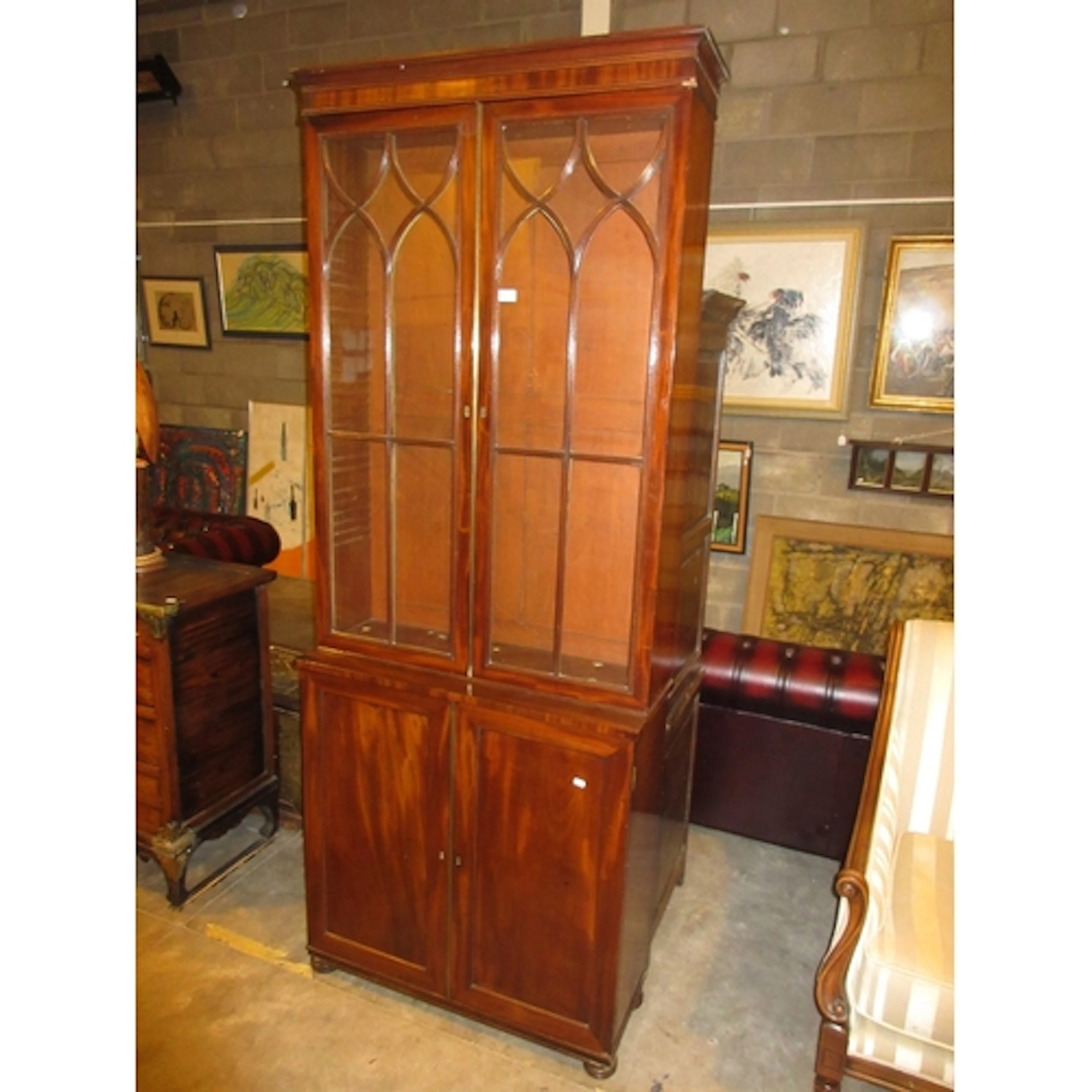 Late Georgian Mahogany Cabinet Bookcase, 86x31x217cm h