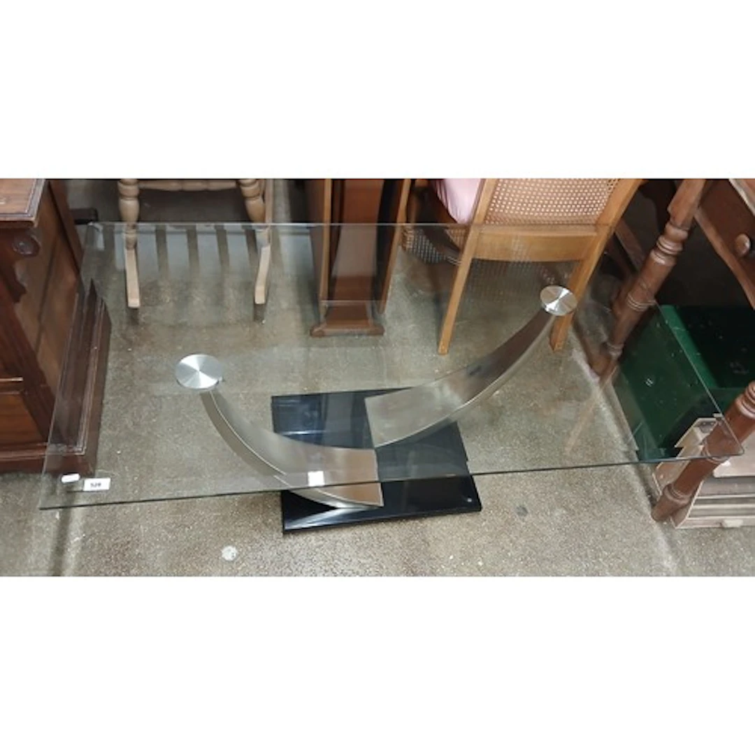 Contemporary glass and chrome rectangular coffee table, 127c...