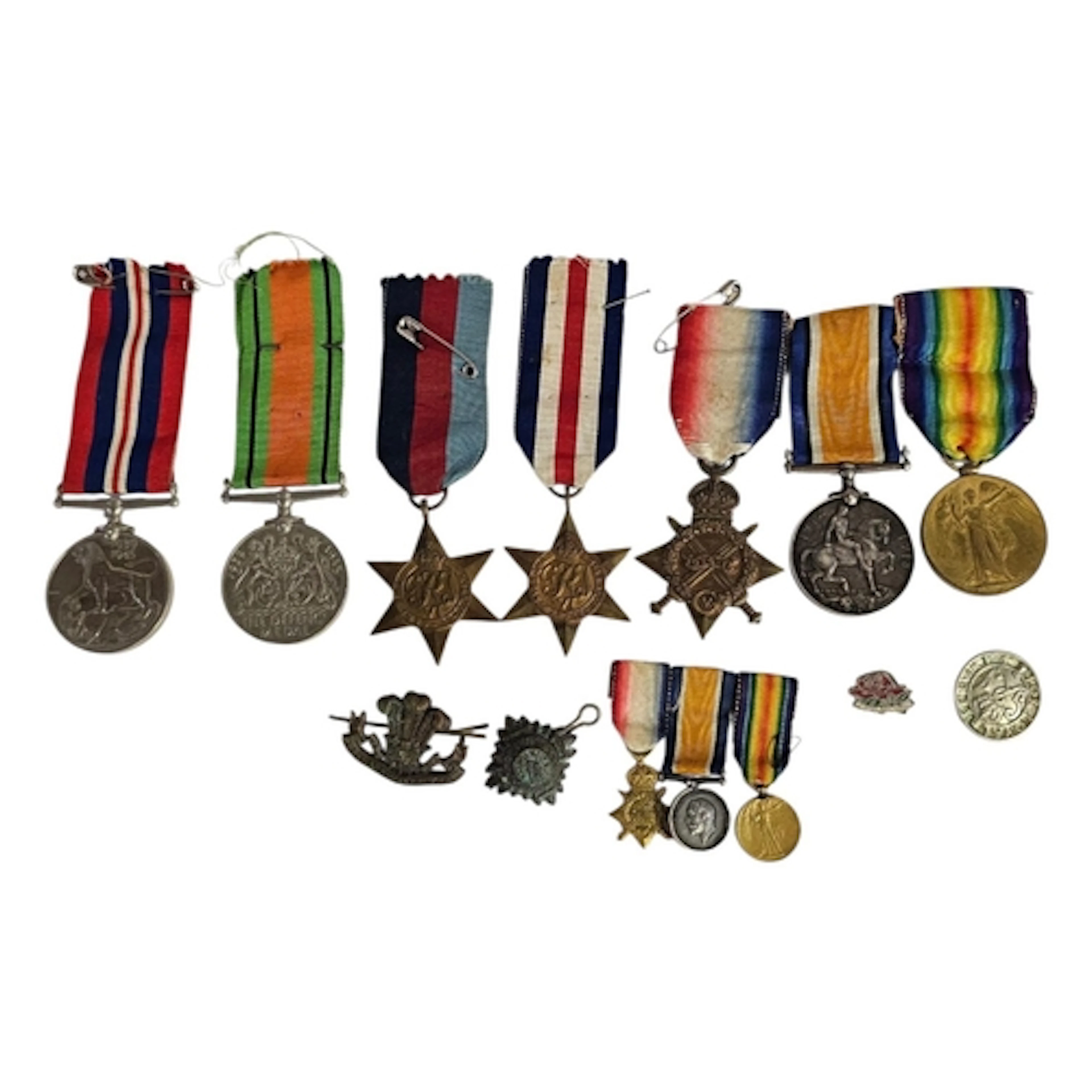 A SET OF WWI BRITISH ARMY WAR MEDALS Silver Defence medal, V...
