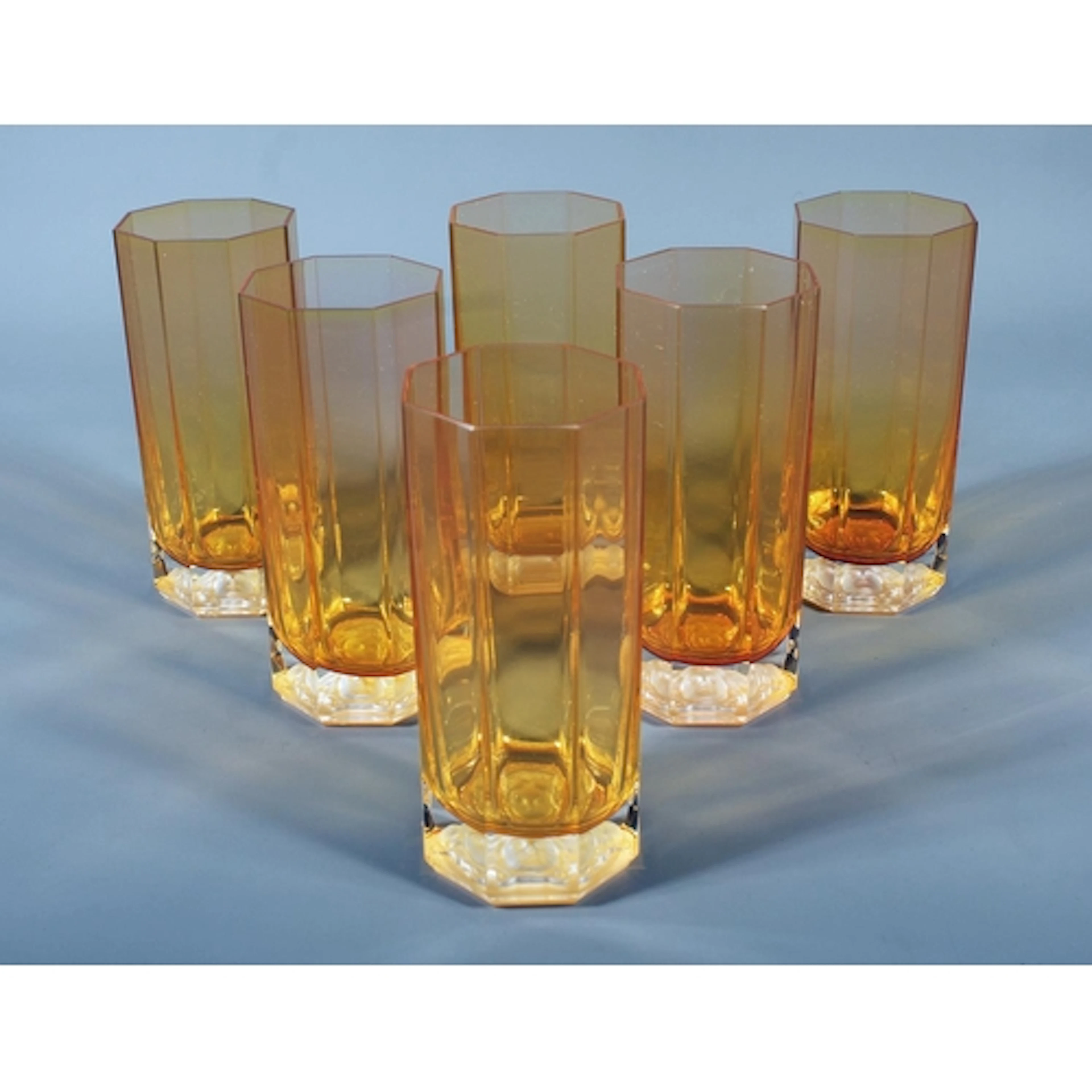 Six Rosenthal Versace tinted orange glass high ball glasses ...