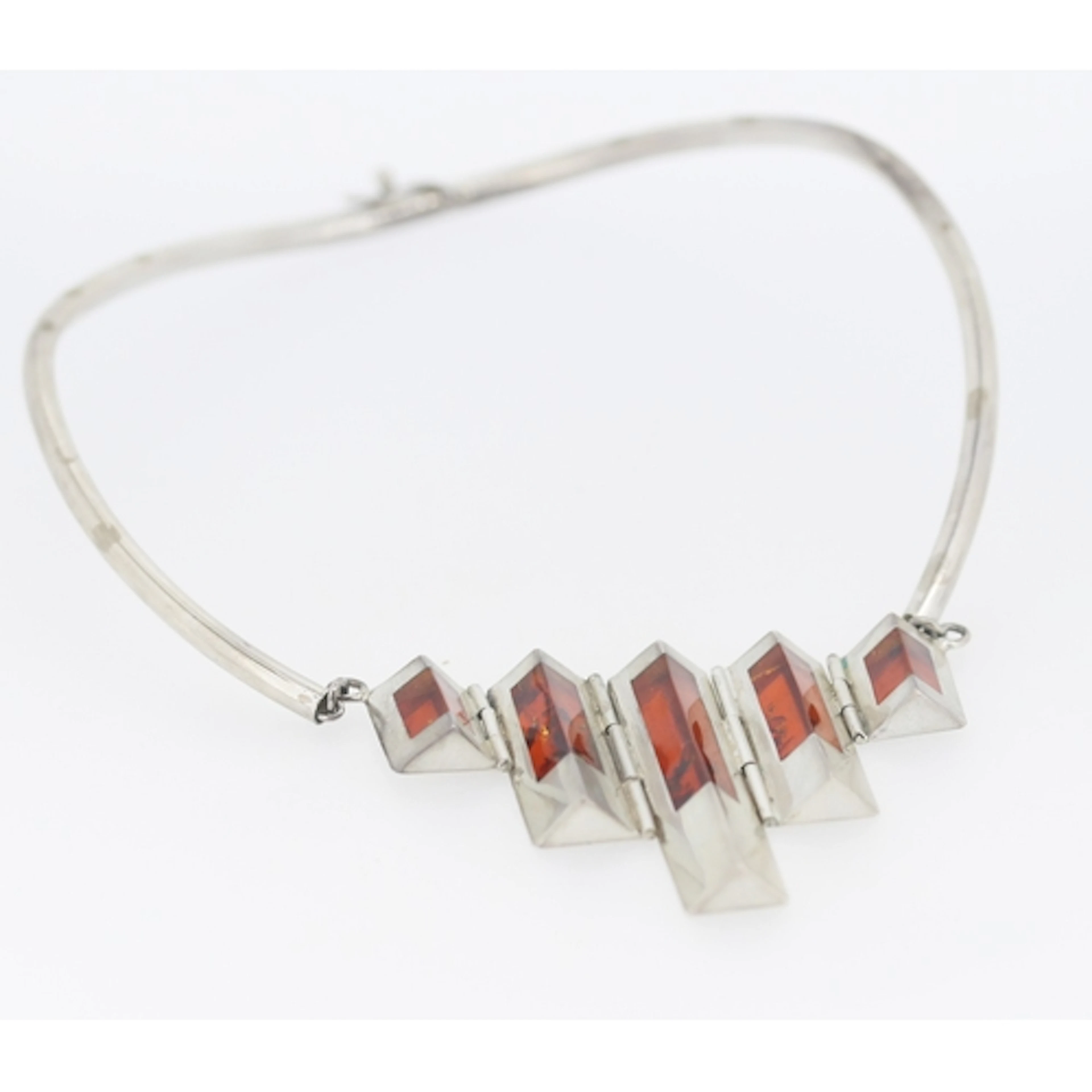 Attractively Detailed Vintage Amber Set Modernist Form Torc ...