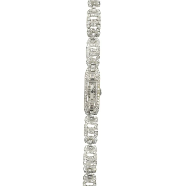 An Art Deco diamond and white metal cocktail watch, manual w...