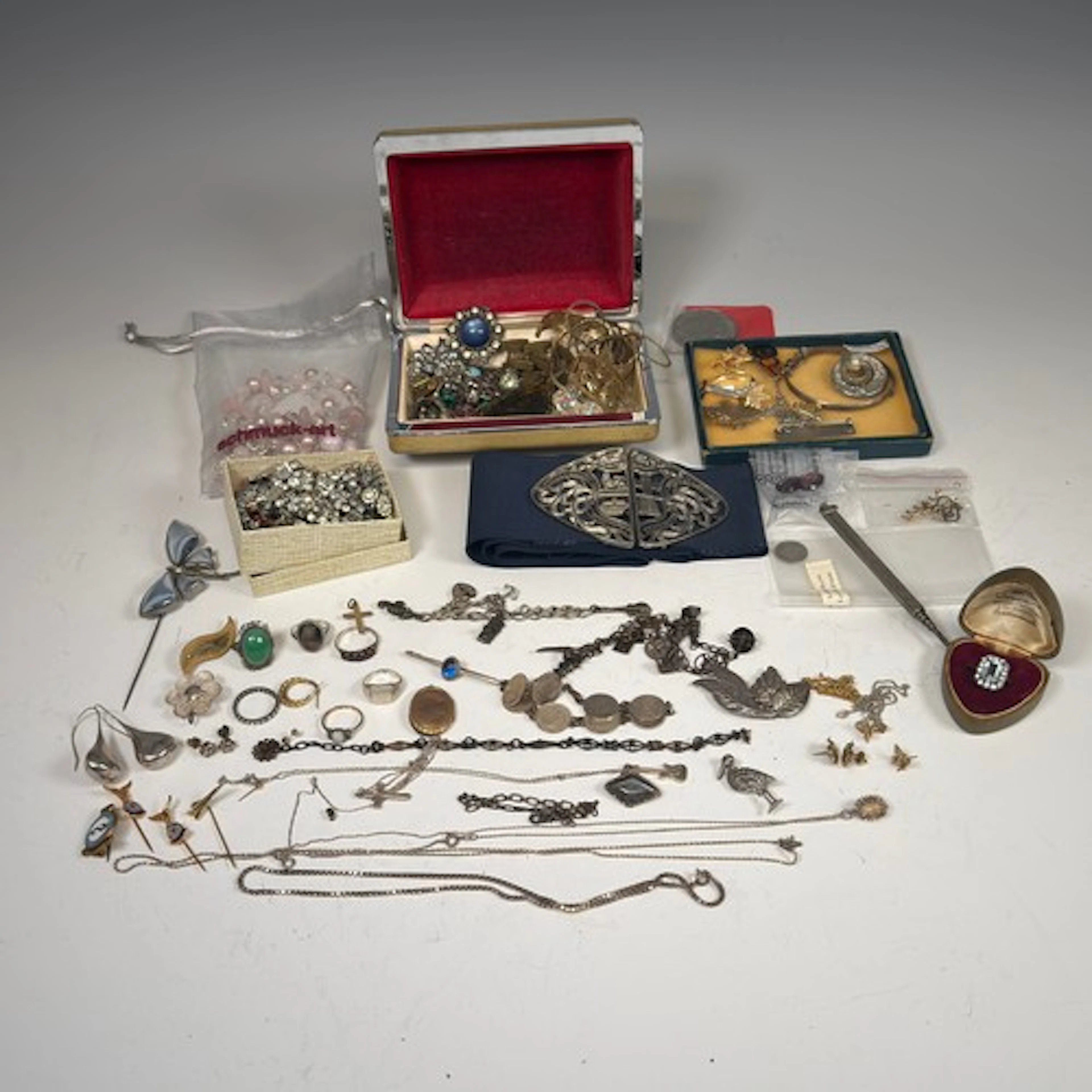 A quantity of silver and Costume Jewellery, including two sm...