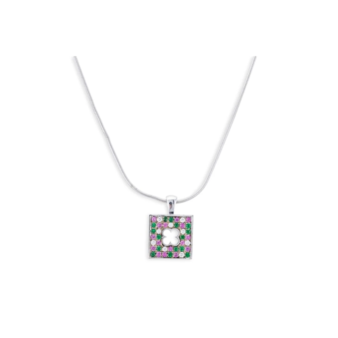 A MAUBOUSSIN DIAMOND AND GEMSET PENDANT, set with round cut ...