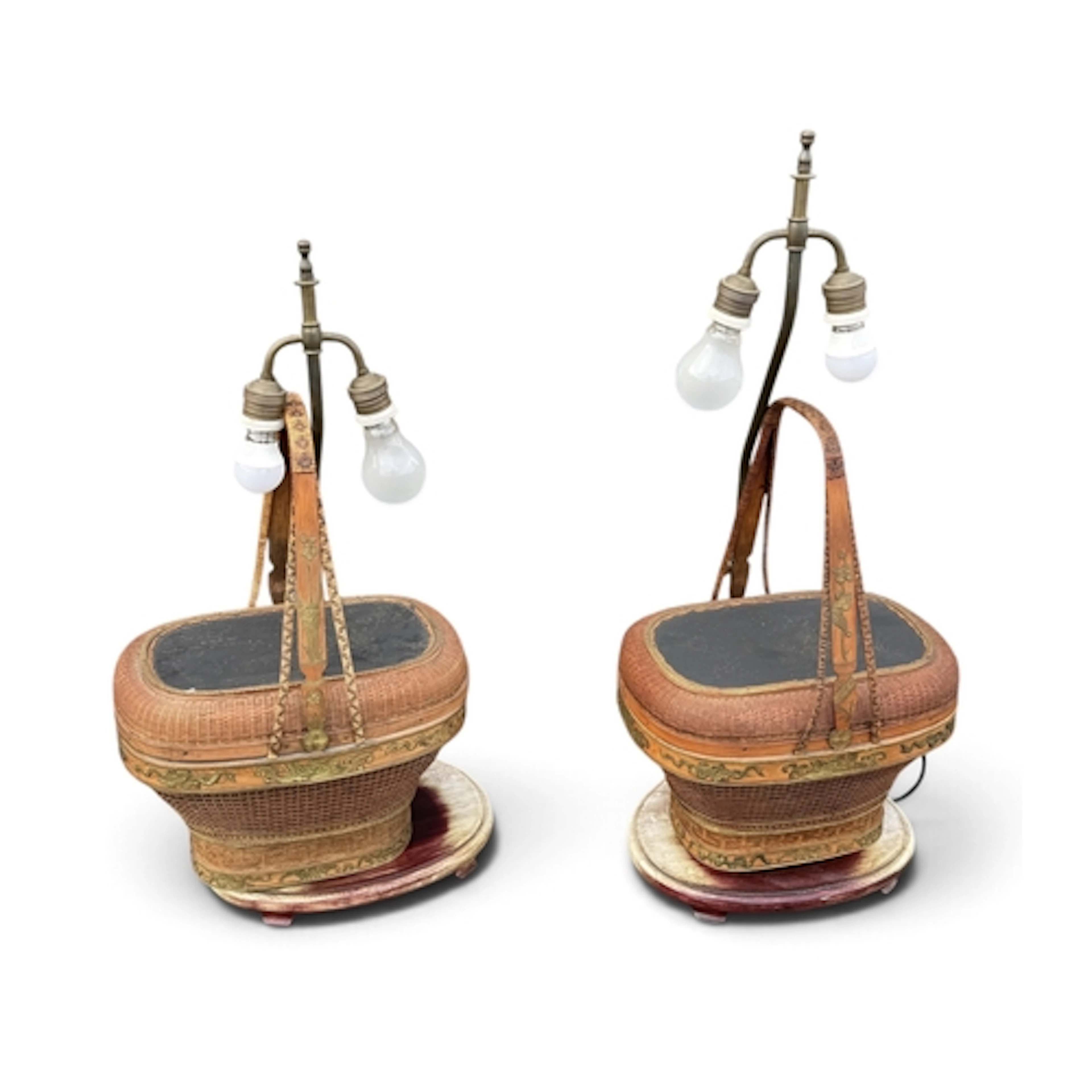 A PAIR OF CHINESE BASKETS ADAPTED FOR TABLE LAMPS Largest in...