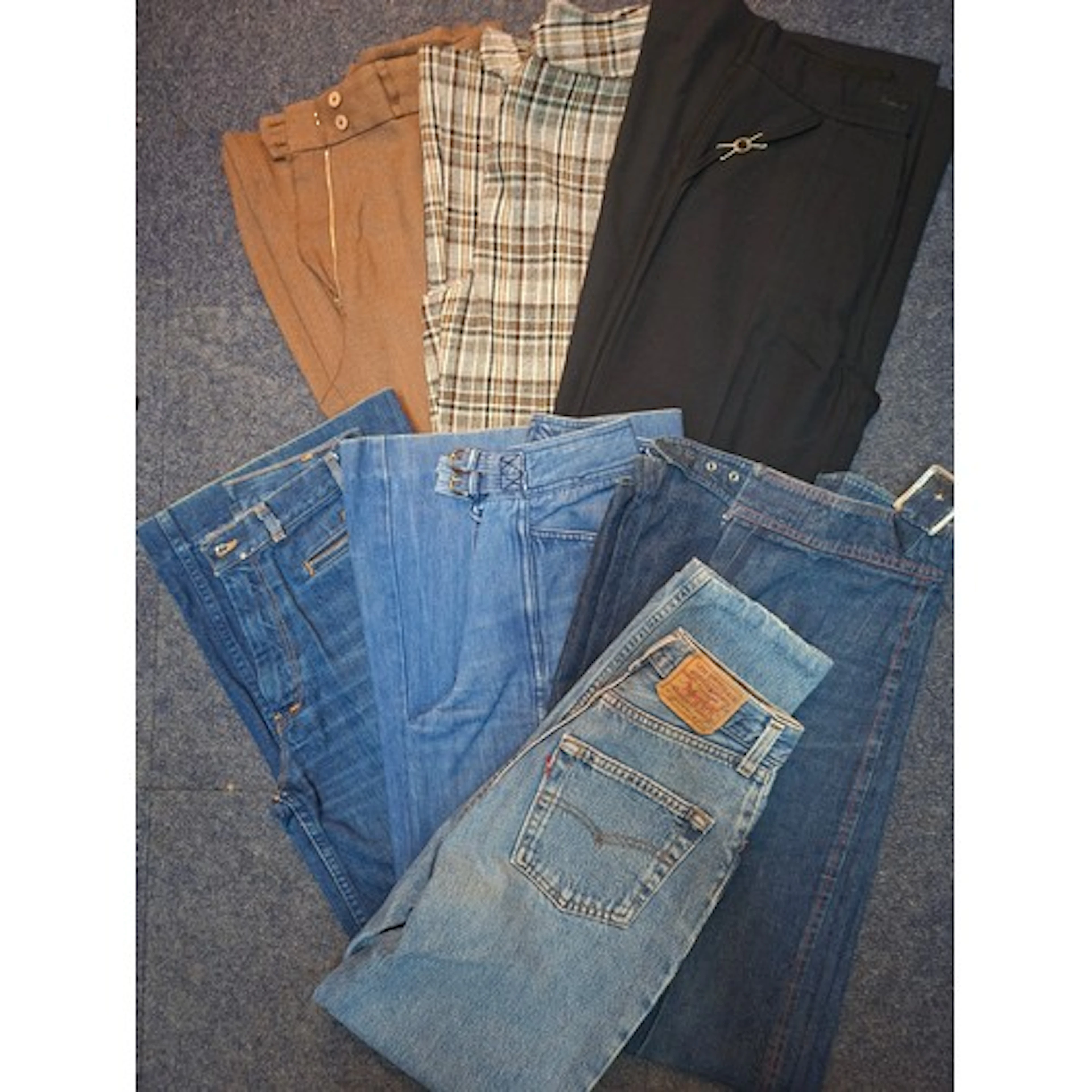 A group of 1970's and later ladies trousers and jeans, mainl...