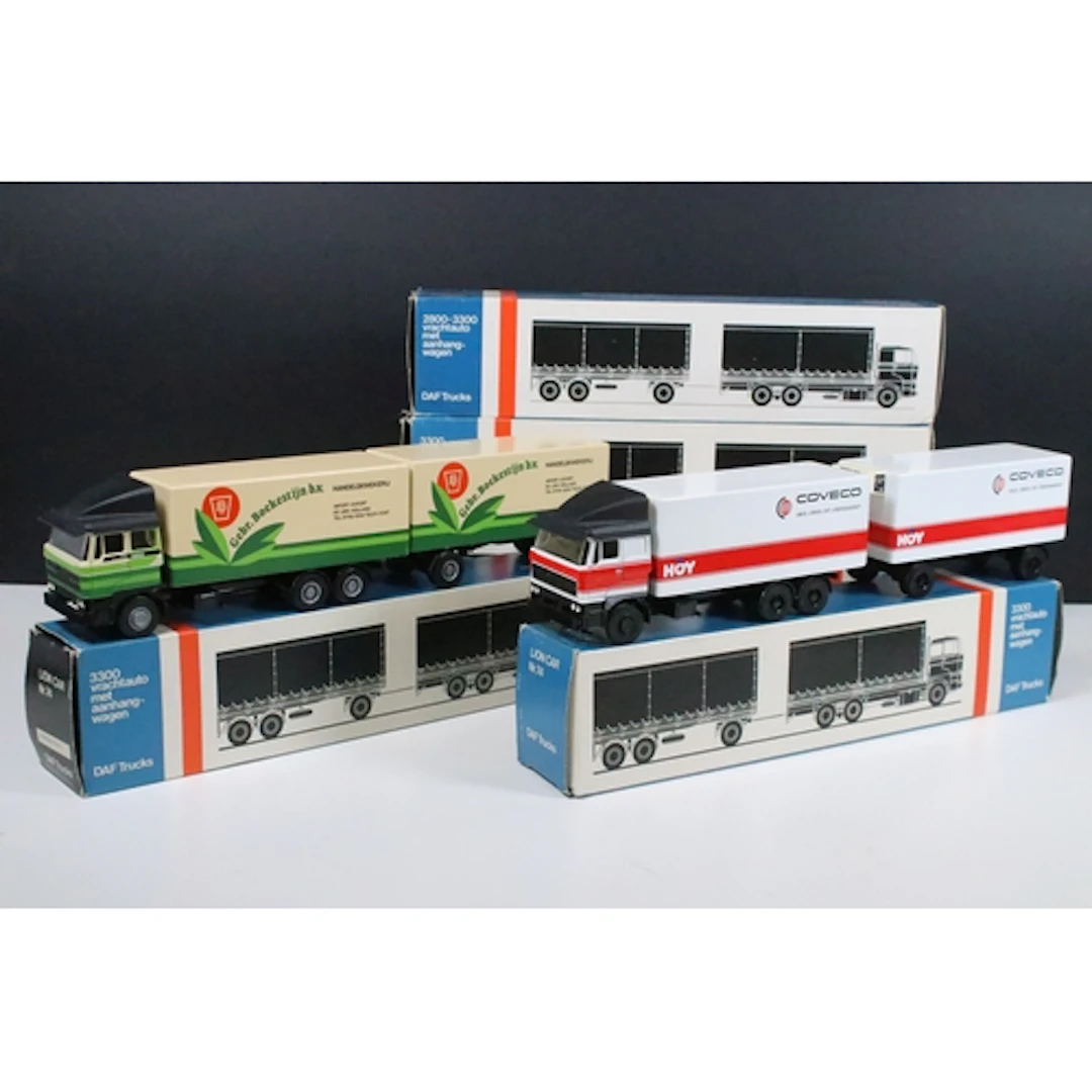 Five boxed Lion Car No. 74 3300 Vrachtauto Met Aanhang-Wagen...