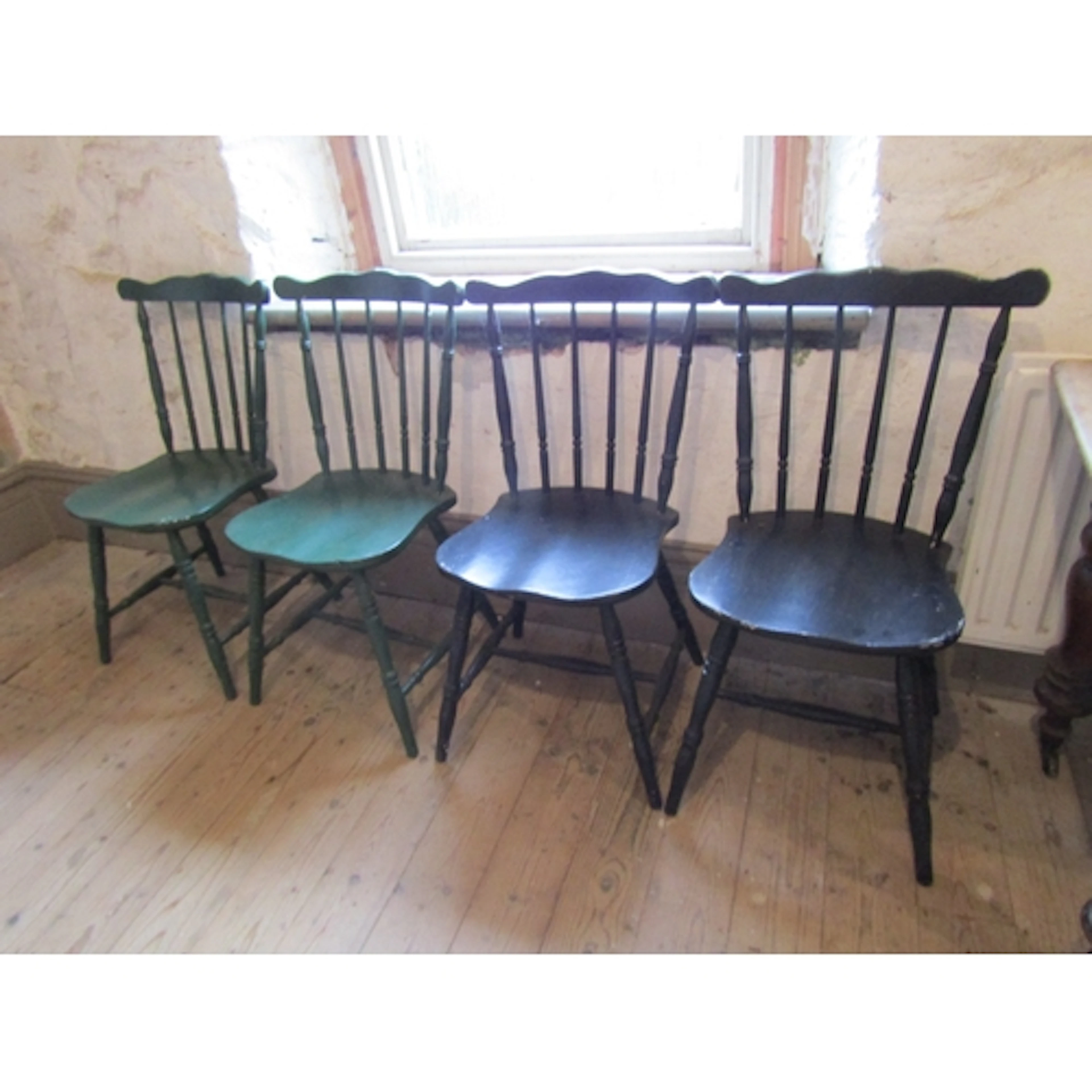 Set of Four Vintage Painted Pine Kitchen Chairs