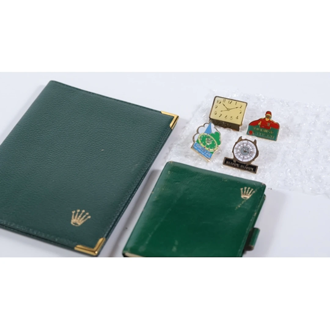 VINTAGE ROLEX ADDRESS BOOK AND WATCH ACCESSORISE , green add...