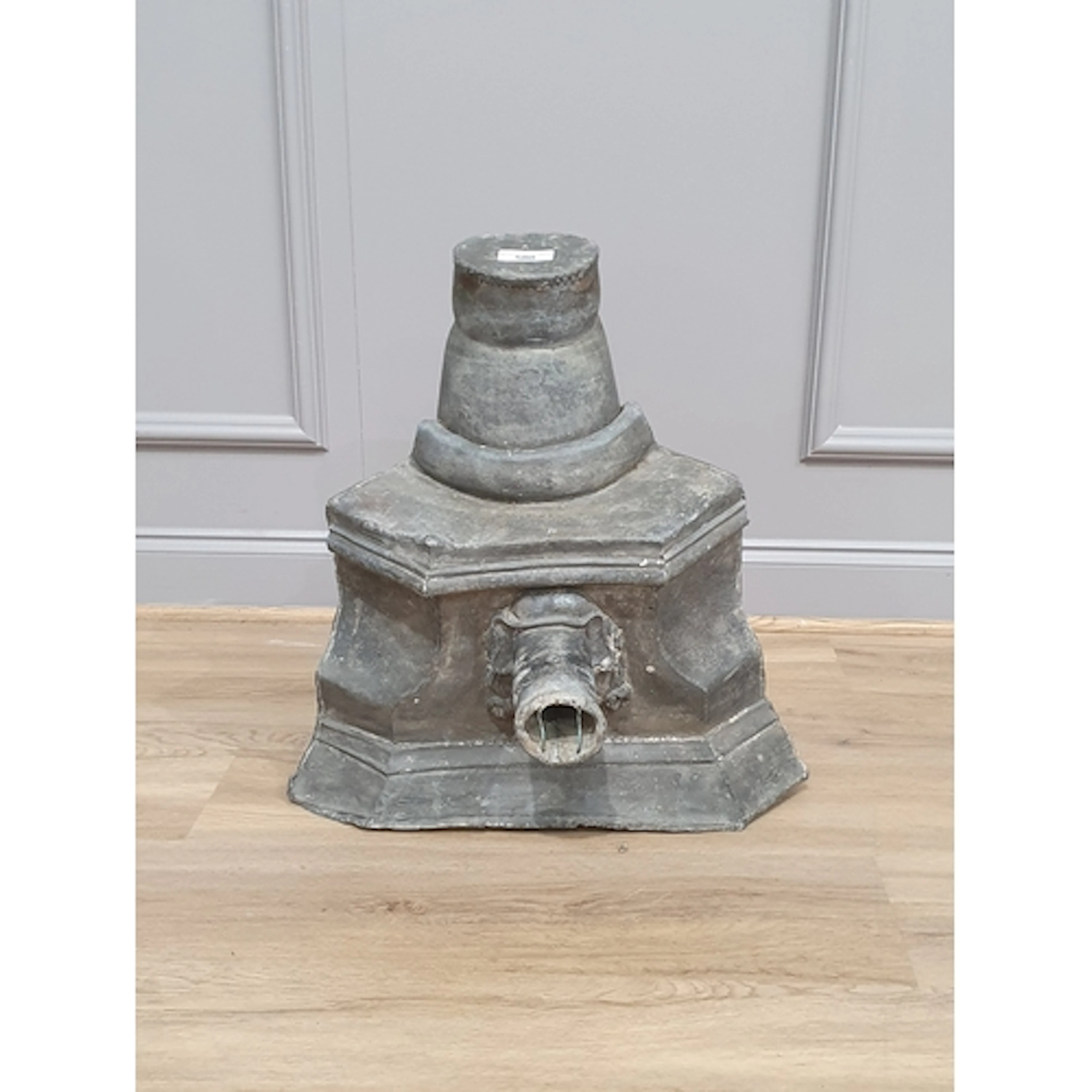 An antique lead Hopper with bulldog mask spout 1ft 8in W x 1...