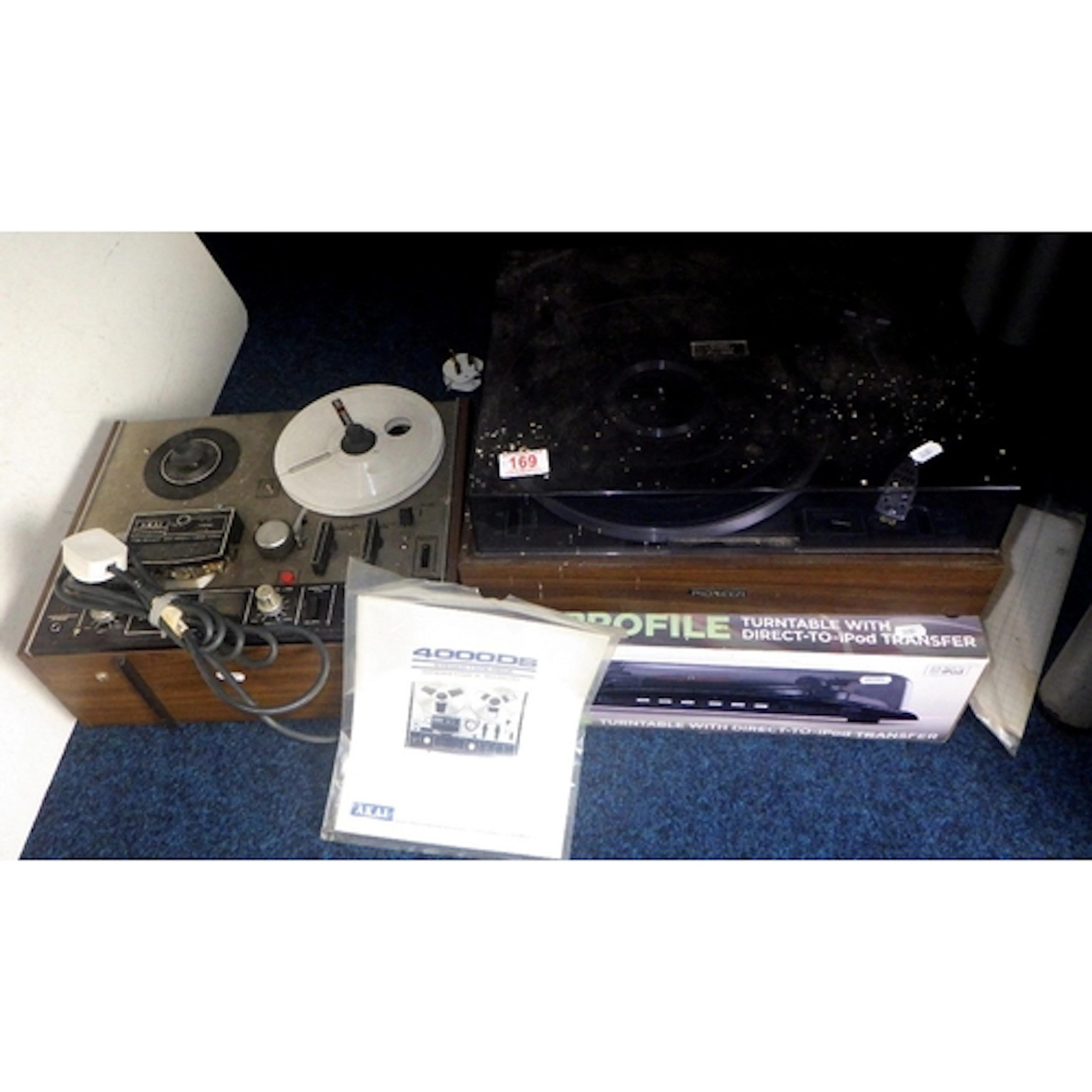 A Pioneer turntable, Iprofile turntable & an Akai reel-reel ...