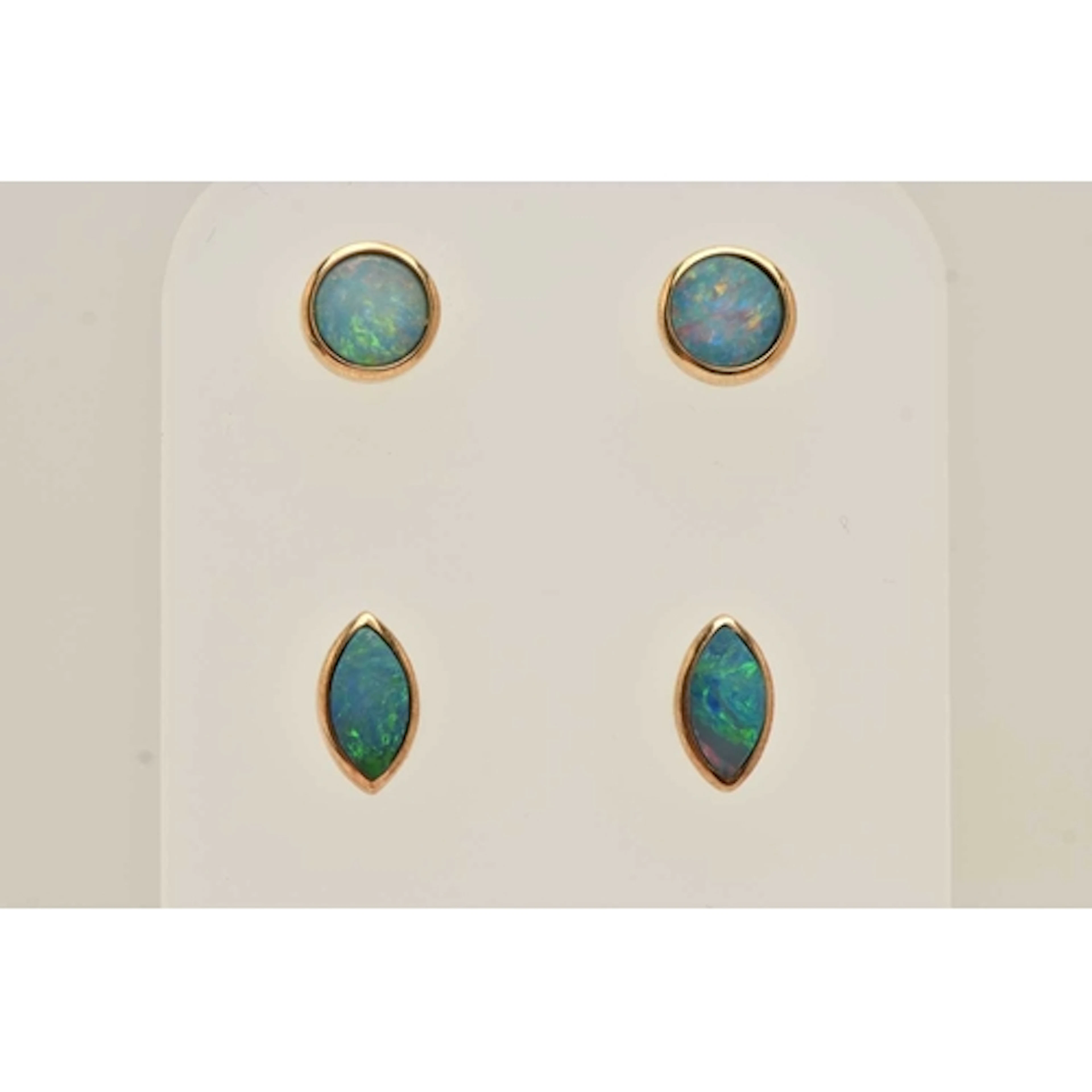 TWO PAIRS OF OPAL STUD EARRINGS, the first a pair of 9ct gol...