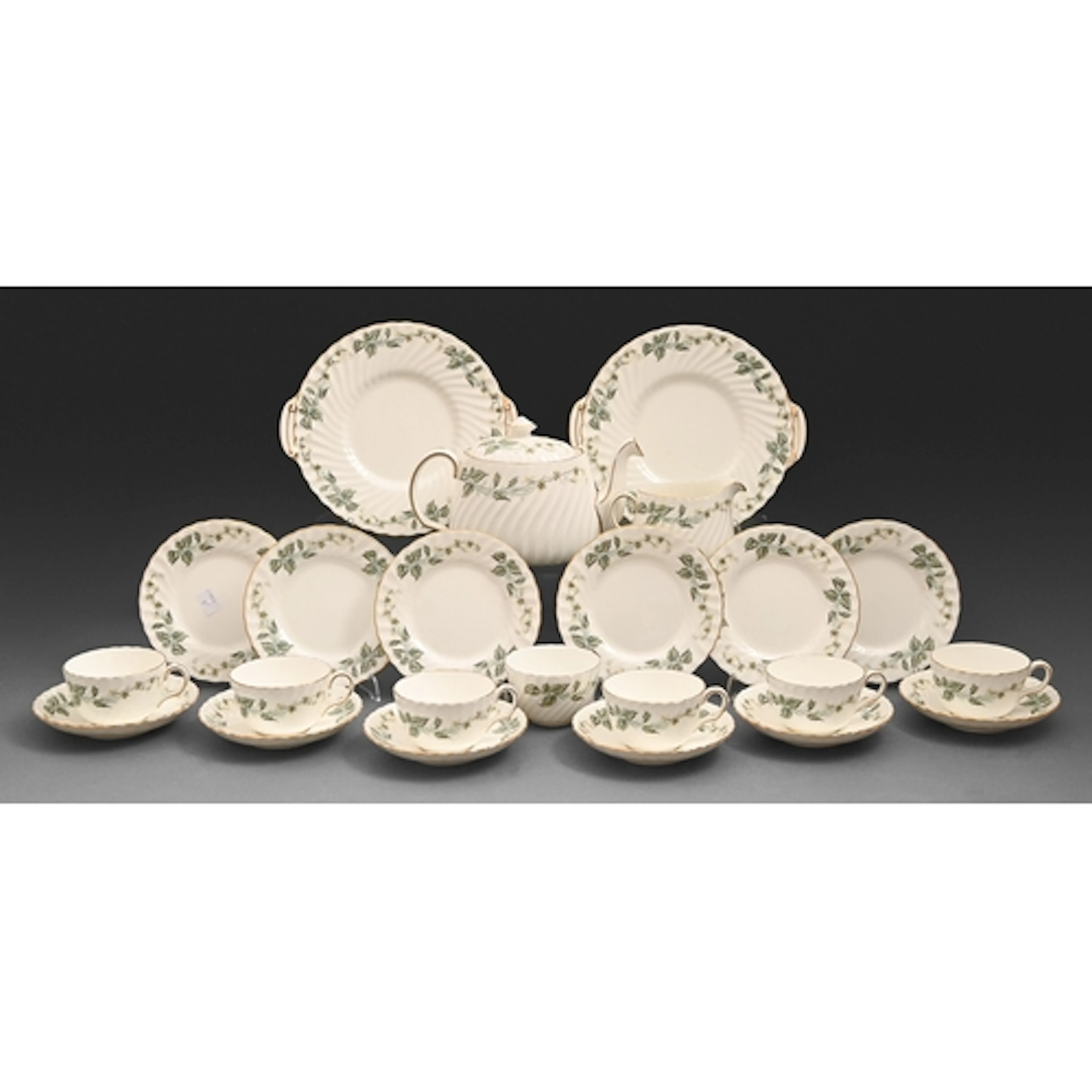 A Minton Greenwich pattern spirally fluted bone china tea se...