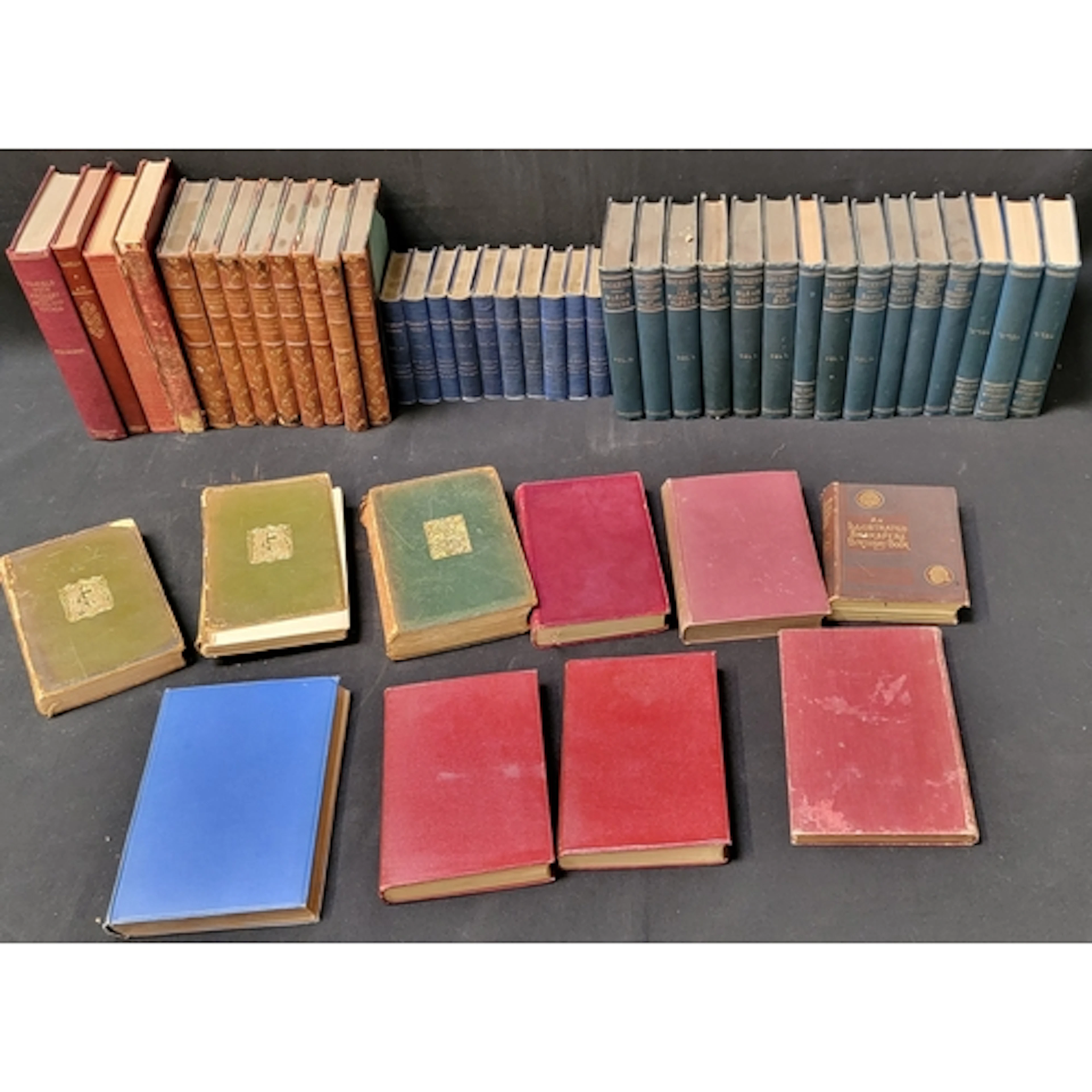 COLLECTION OF VINTAGE BOOKS mostly leather bound and with g...