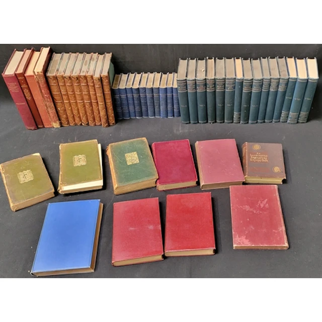 COLLECTION OF VINTAGE BOOKS mostly leather bound and with g...