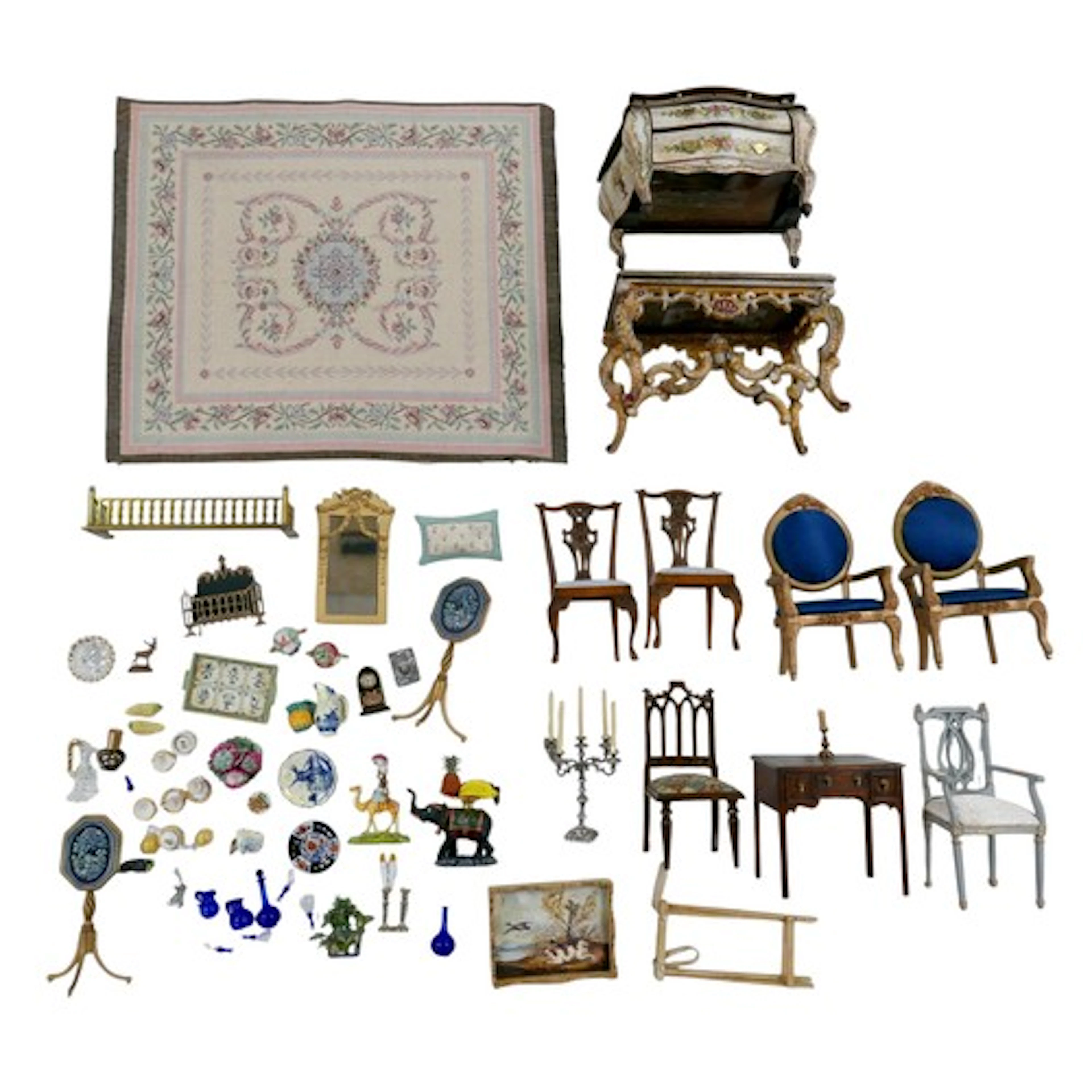 A quantity of miniature doll's house furniture and accessori...