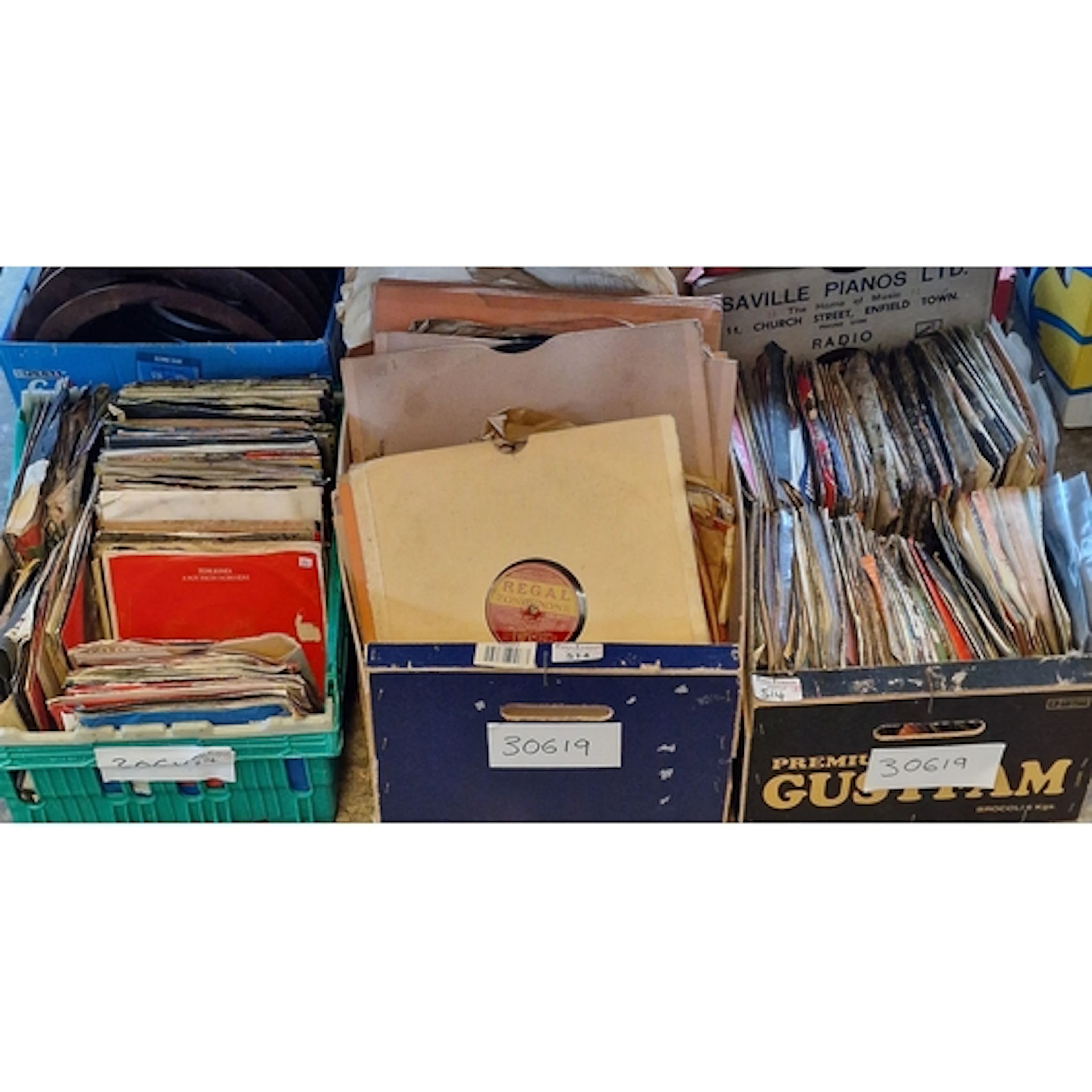 Three boxes of assorted vinyl LPs and 45 rpm records to incl...