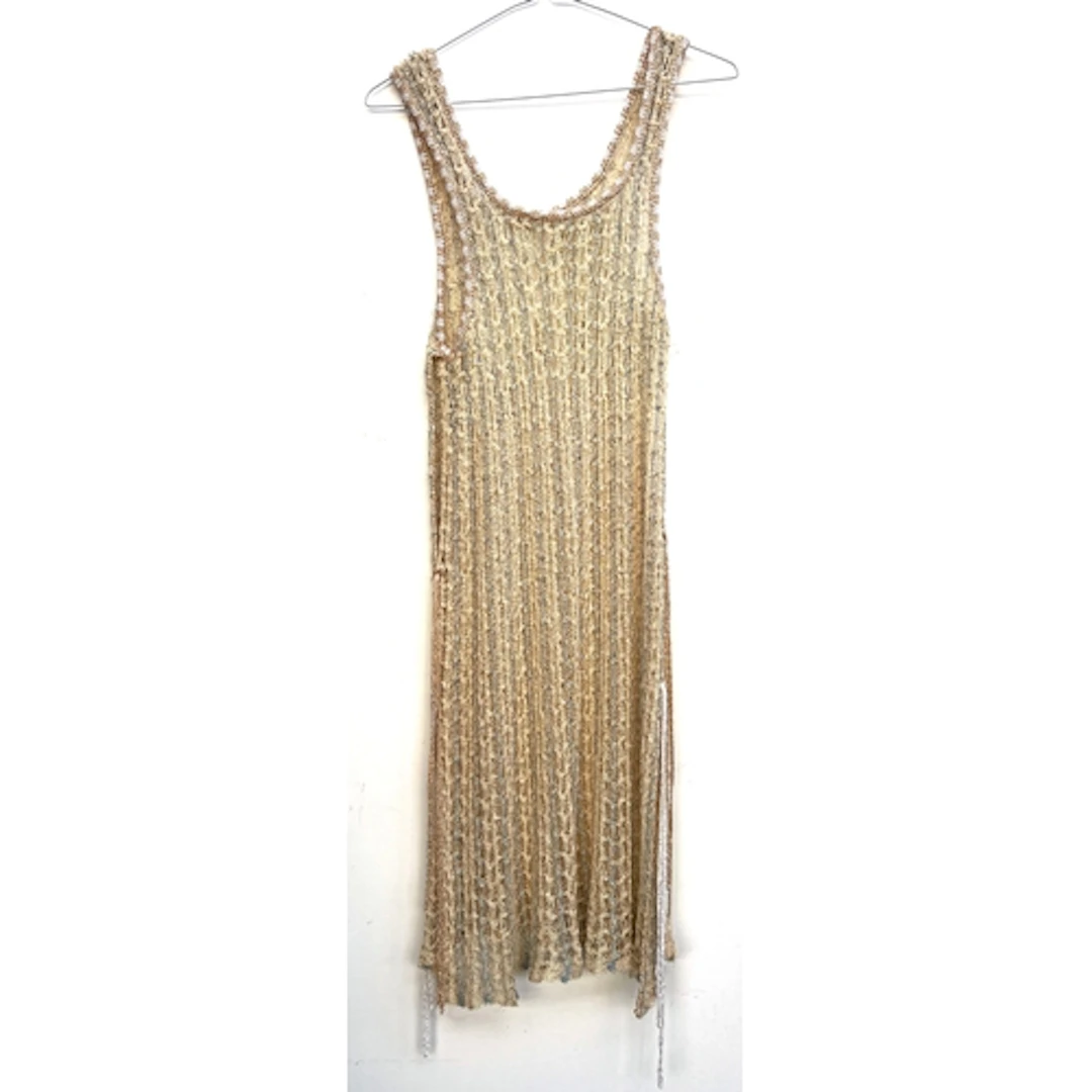 A 1970s Mary Farrin knitted dress in cream and blue; togethe...