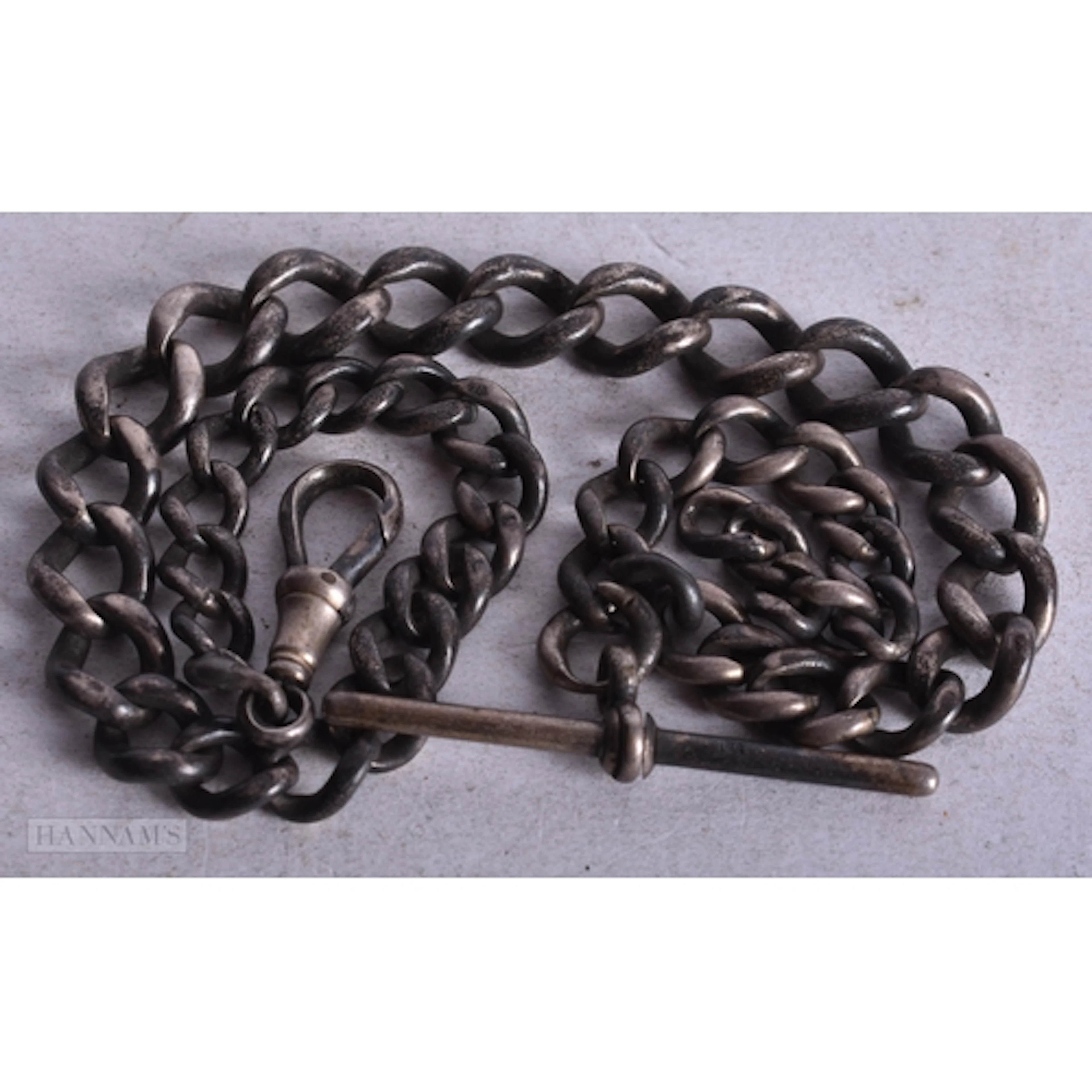 Antique Sterling Silver Albert Watch Chain (44g). 64 cm long...