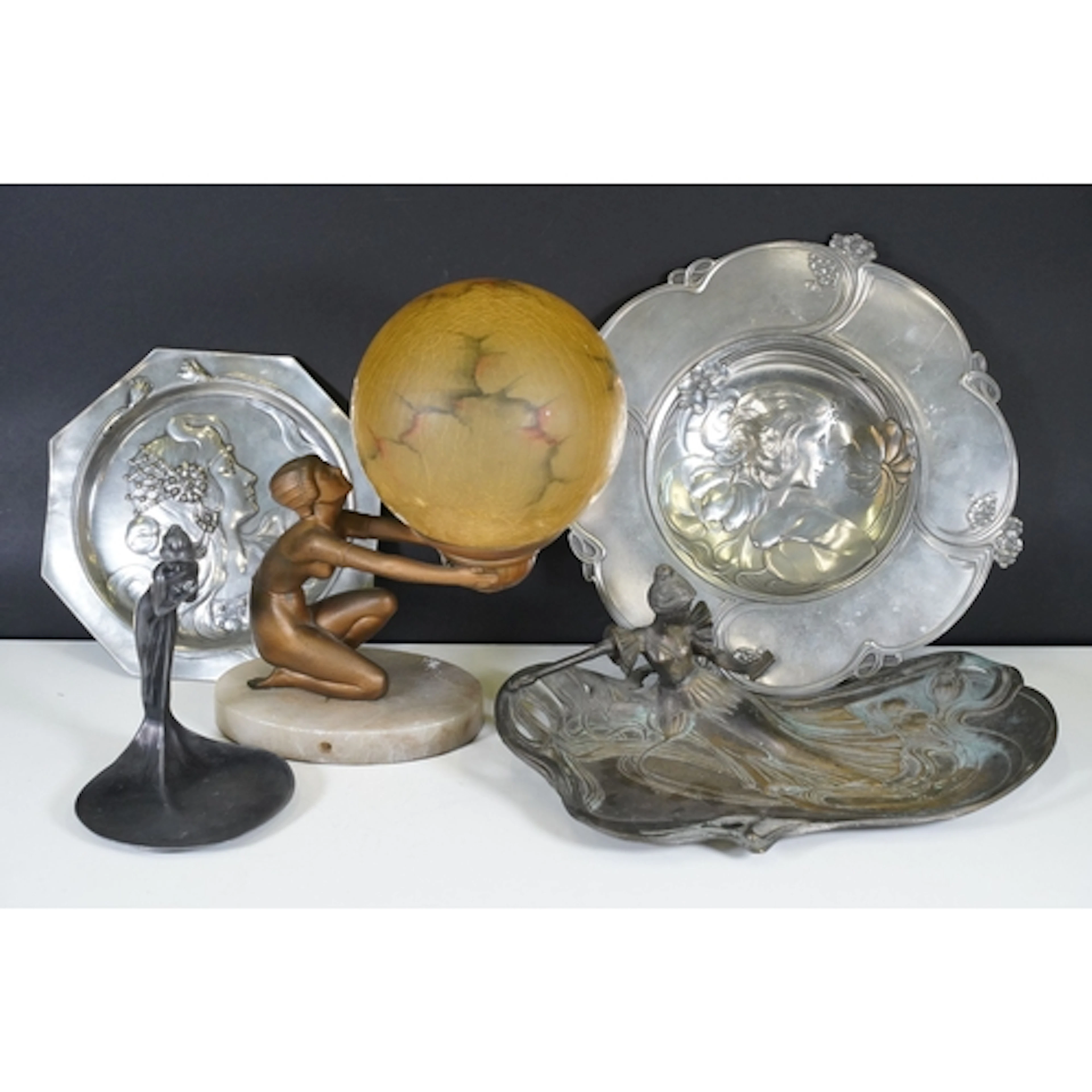Italian Art Nouveau pewter circular dish of shallow lobed fo...