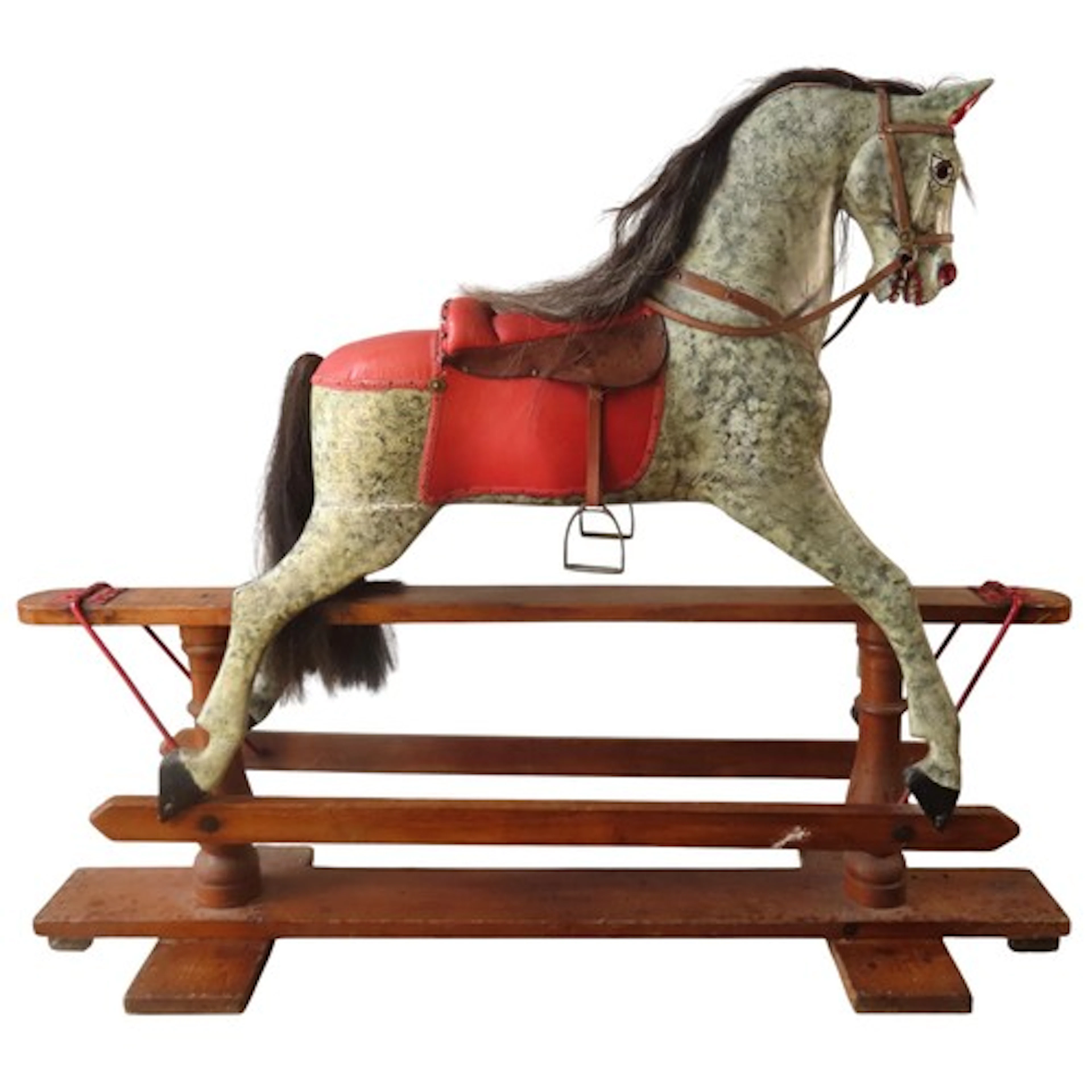 A LARGE VINTAGE HAND PAINTED ROCKING HORSE the dappled grey ...