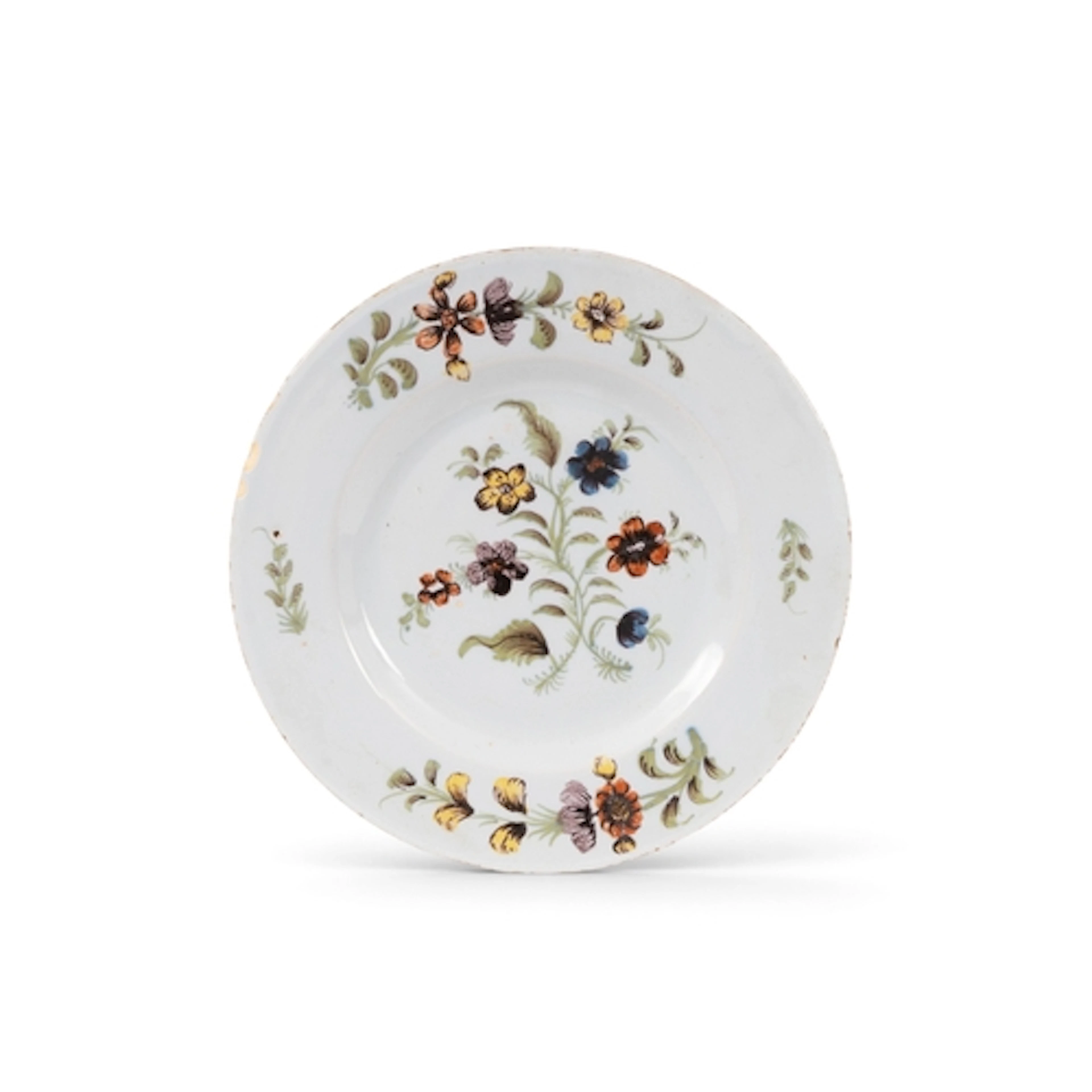 A small delftware plate, c.1760, probably Liverpool, well pa...