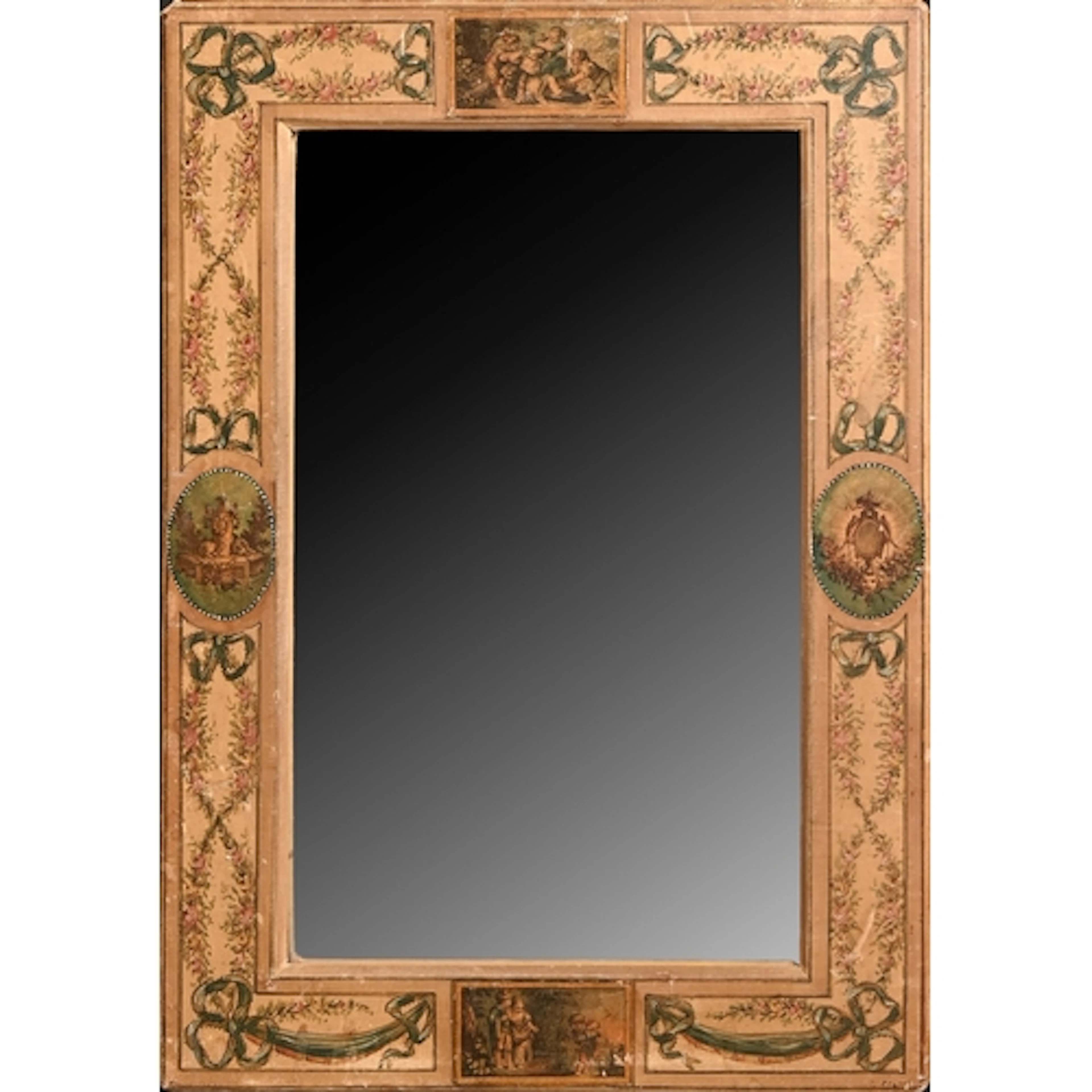 A French silk-covered mirror frame, early 20th c, with pen a...