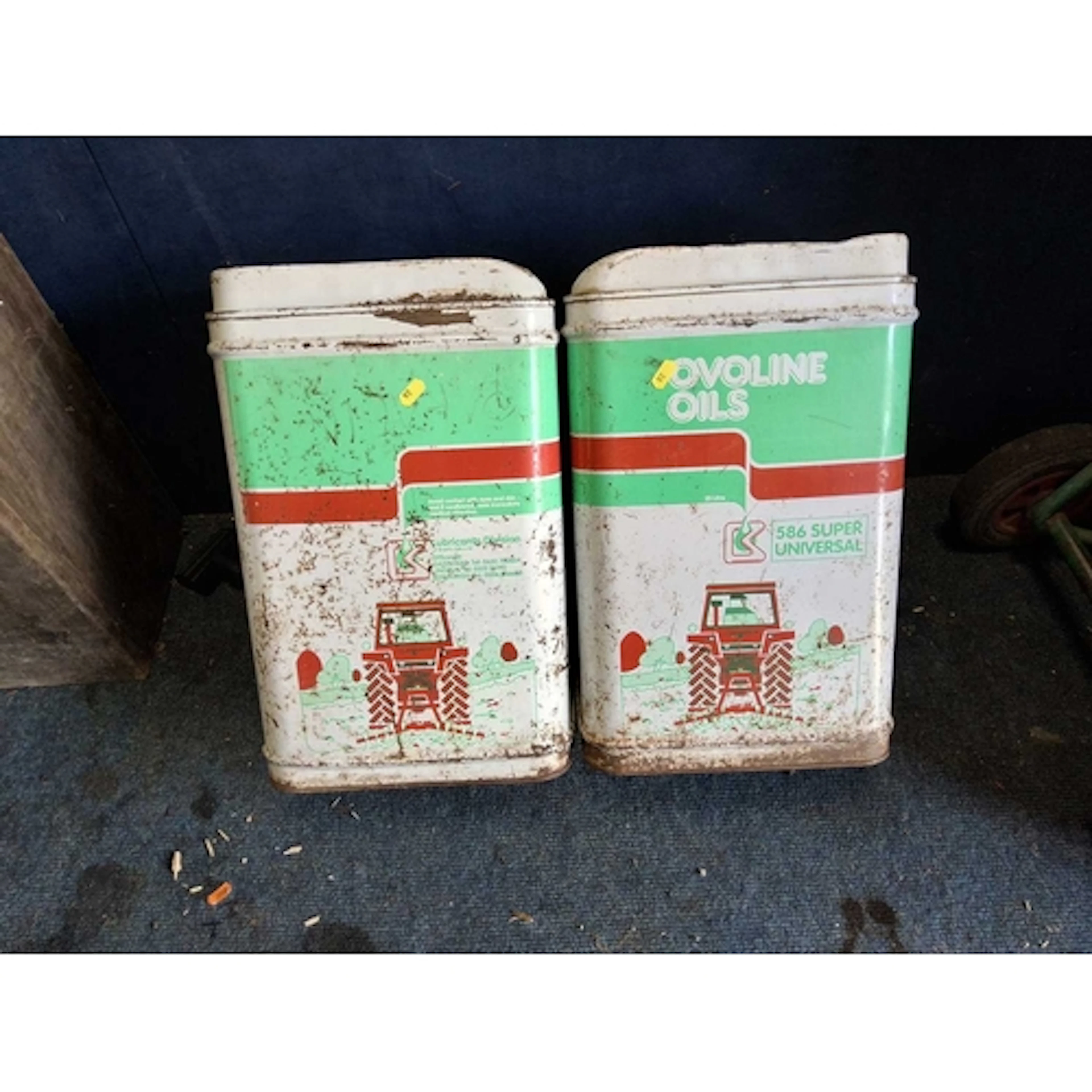TWO VINTAGE OVOLINE OILS 25 LITRE OIL CANS (49cm high) Qty...