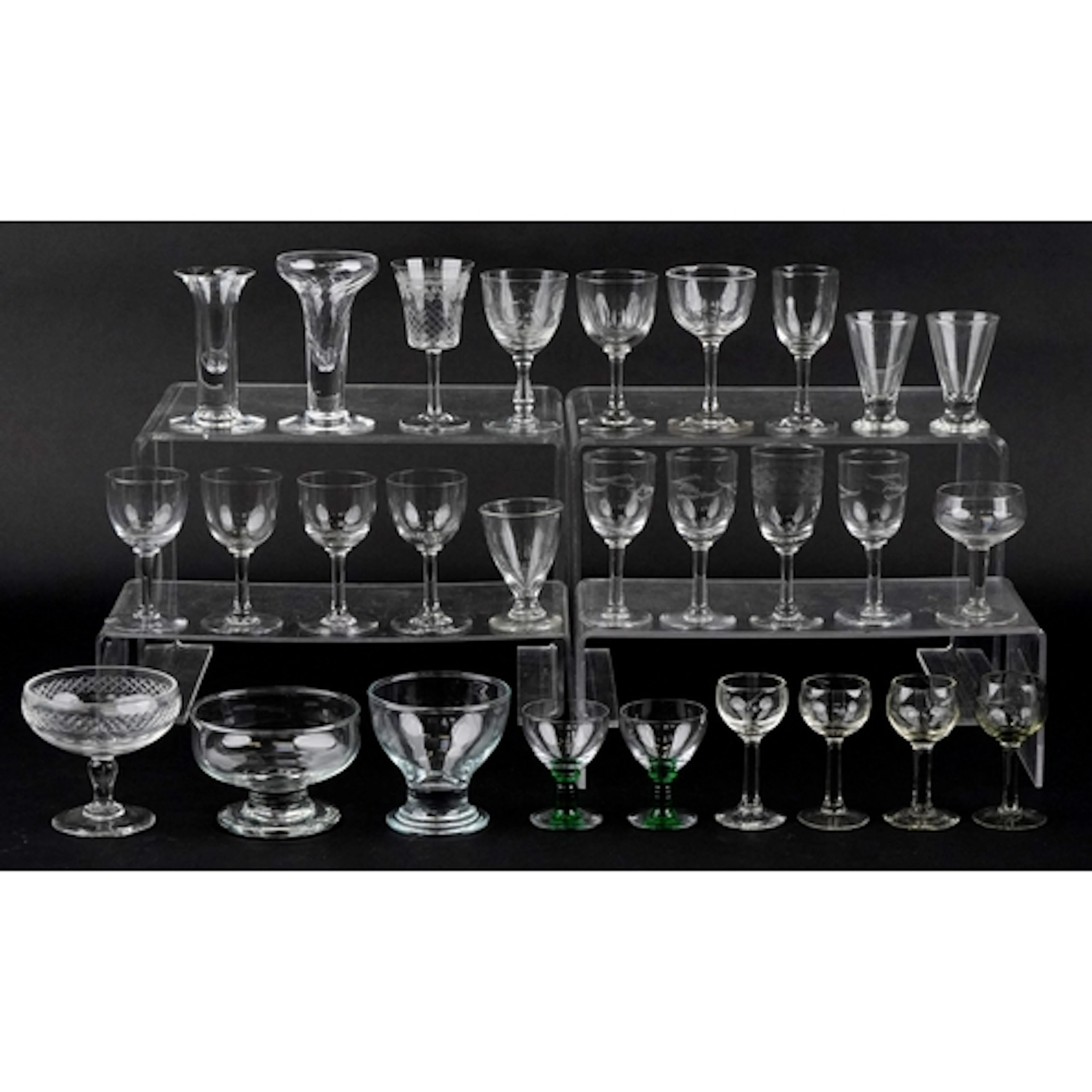 Collection of antique and later drinking glasses, the larges...